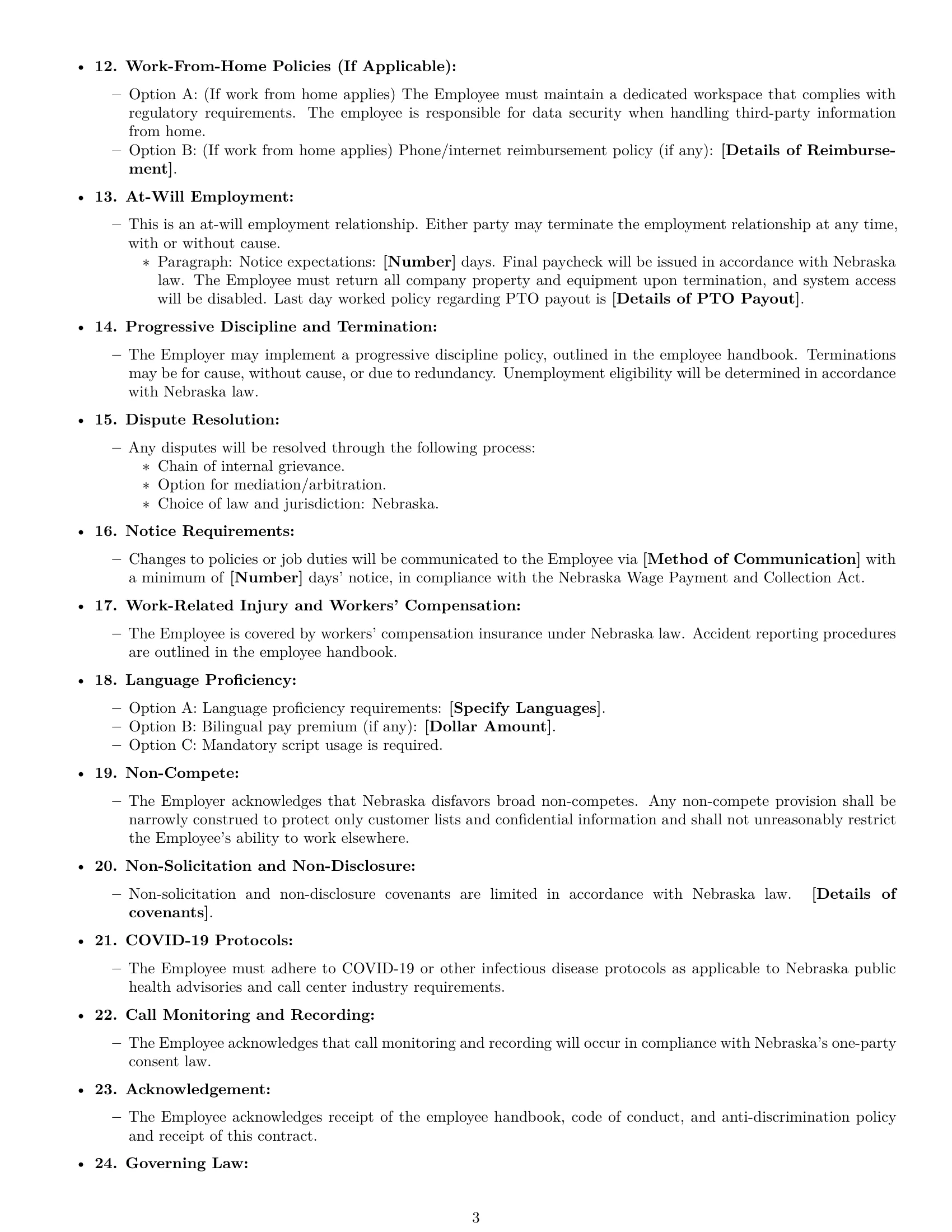 Preview page 3 of Free Nebraska call center representative employment contract template