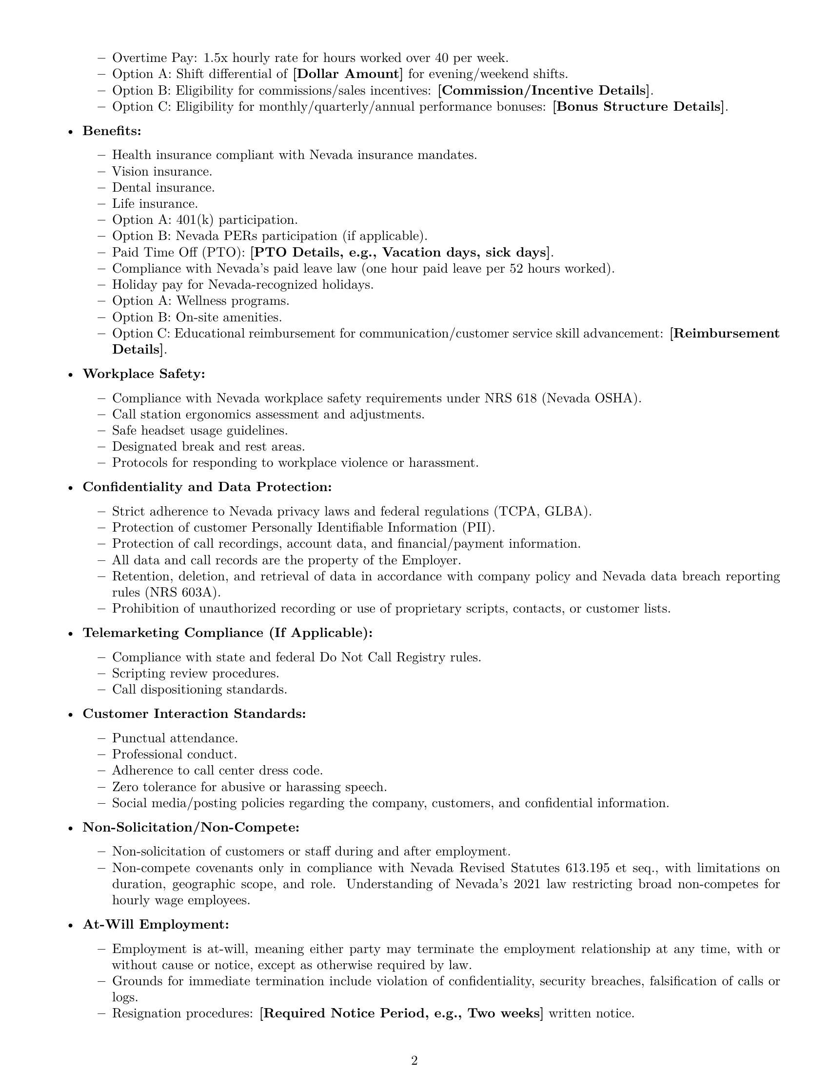 Preview page 2 of Free Nevada call center representative employment contract template