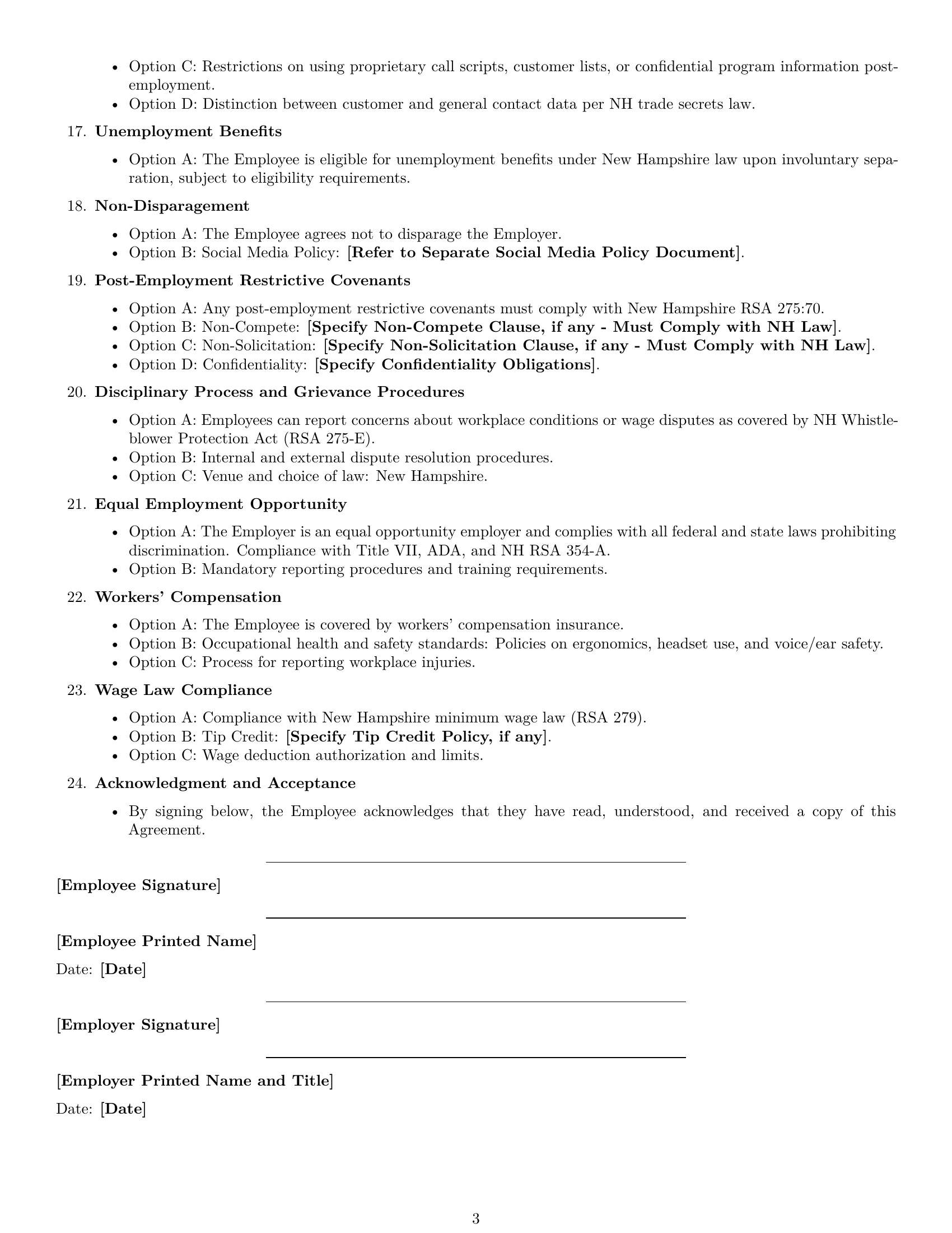 Preview page 3 of Free New Hampshire call center representative employment contract template