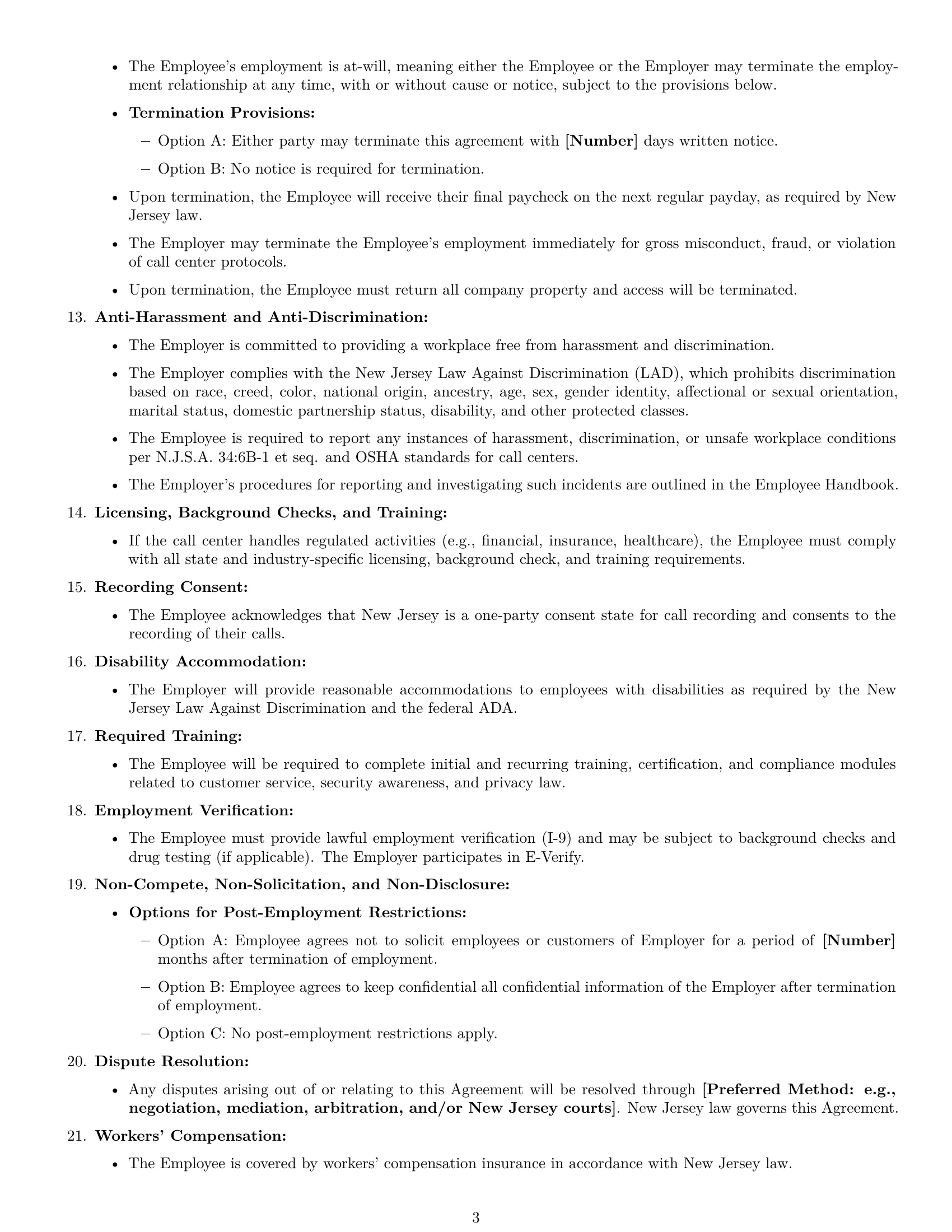Preview page 3 of Free New Jersey call center representative employment contract template