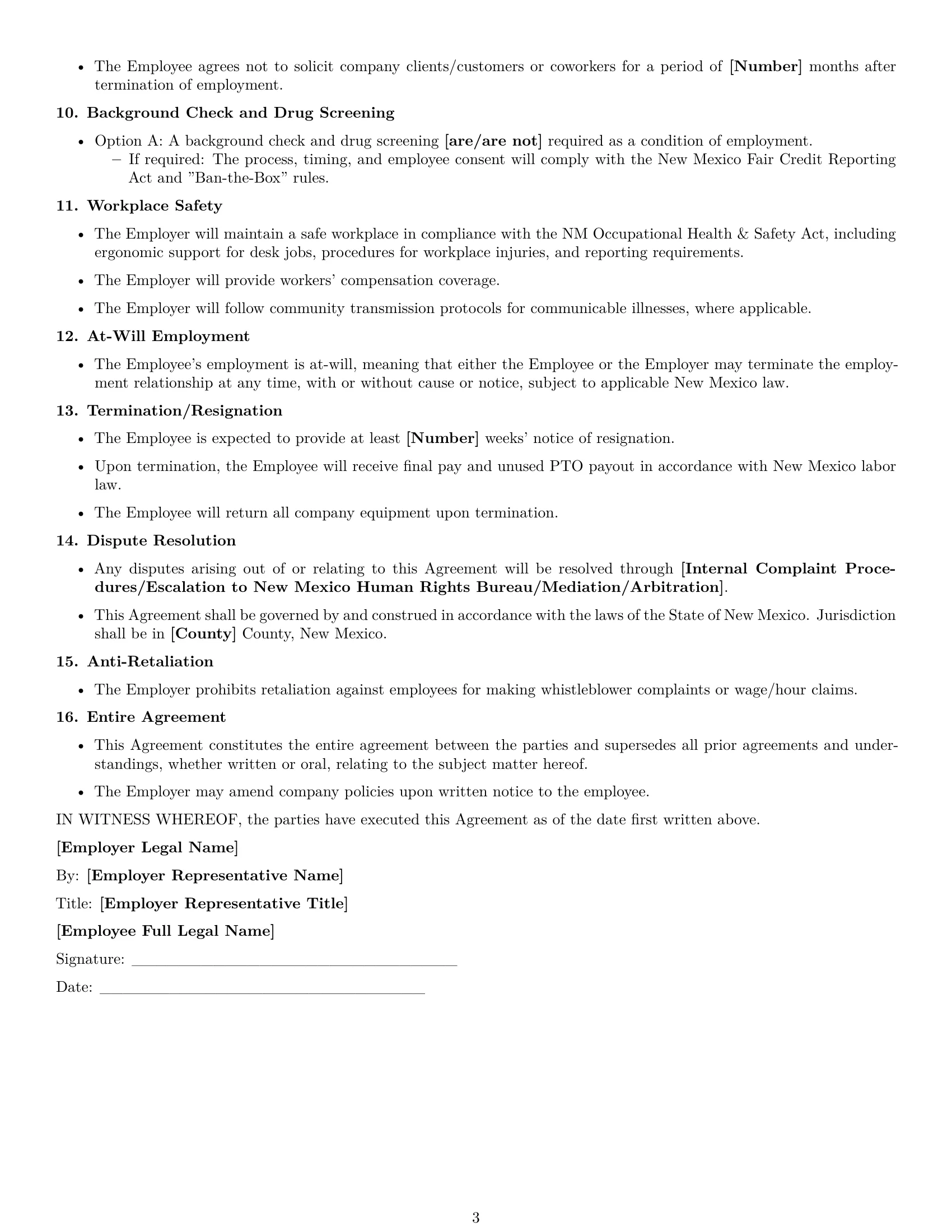 Preview page 3 of Free New Mexico call center representative employment contract template