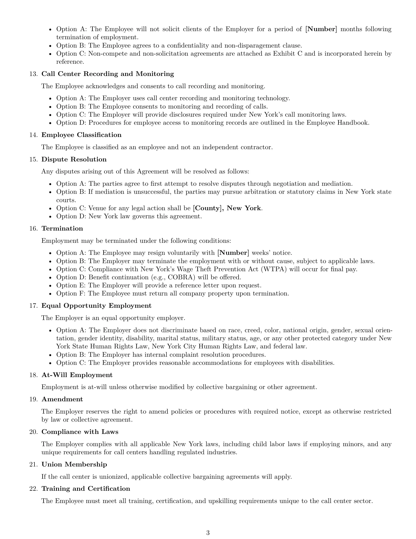 Preview page 3 of Free New York call center representative employment contract template