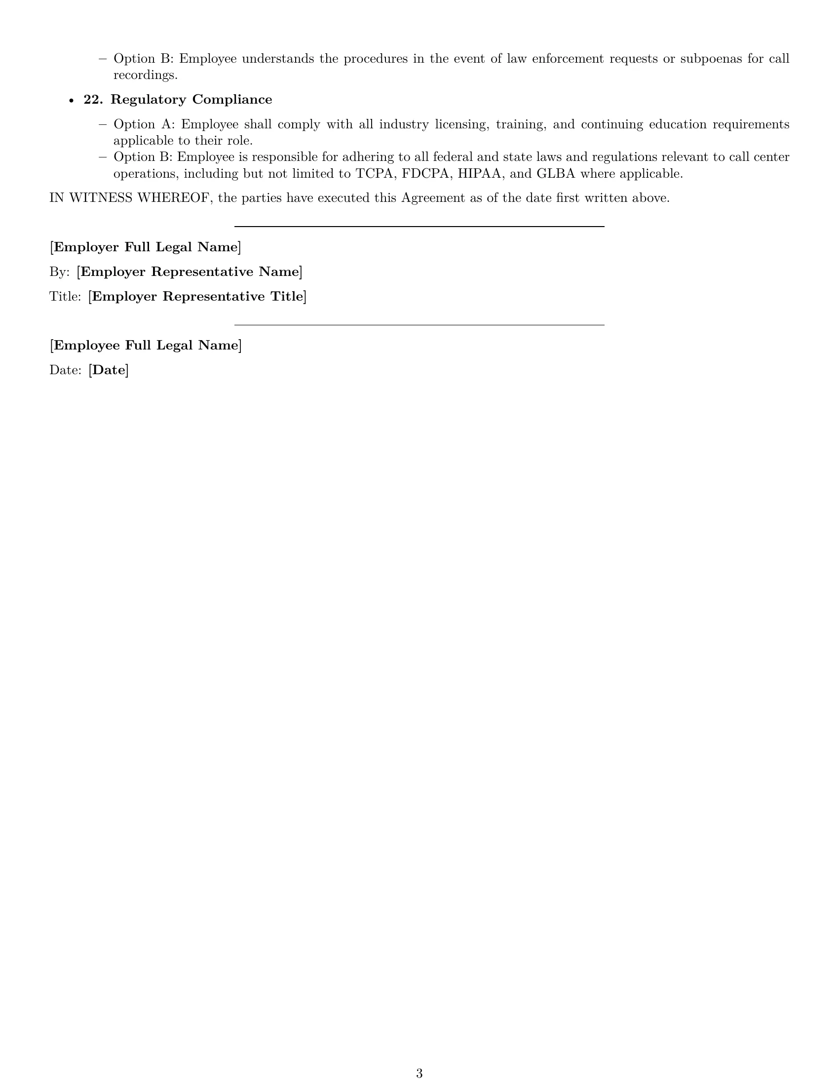 Preview page 3 of Free North Dakota call center representative employment contract template