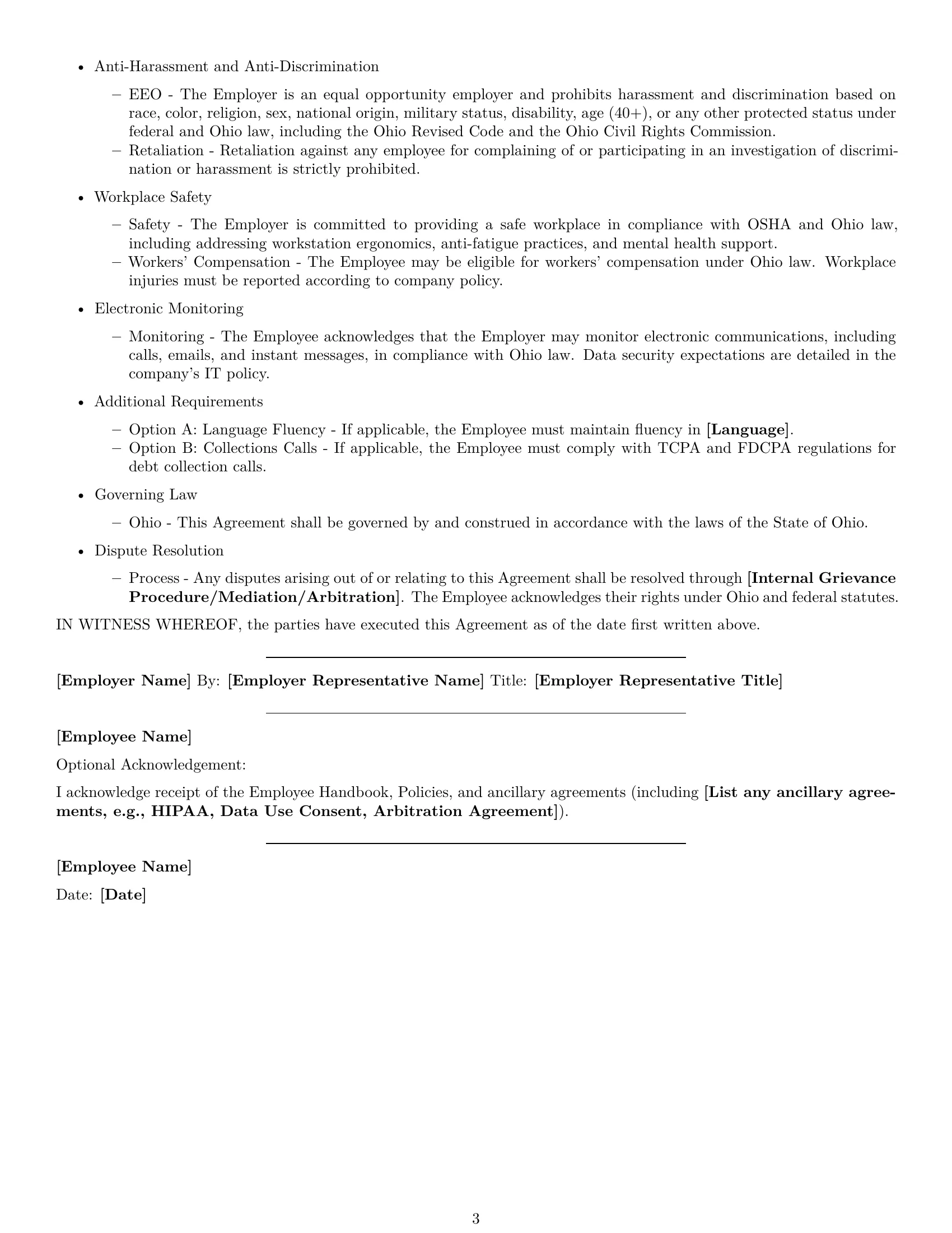 Preview page 3 of Free Ohio call center representative employment contract template