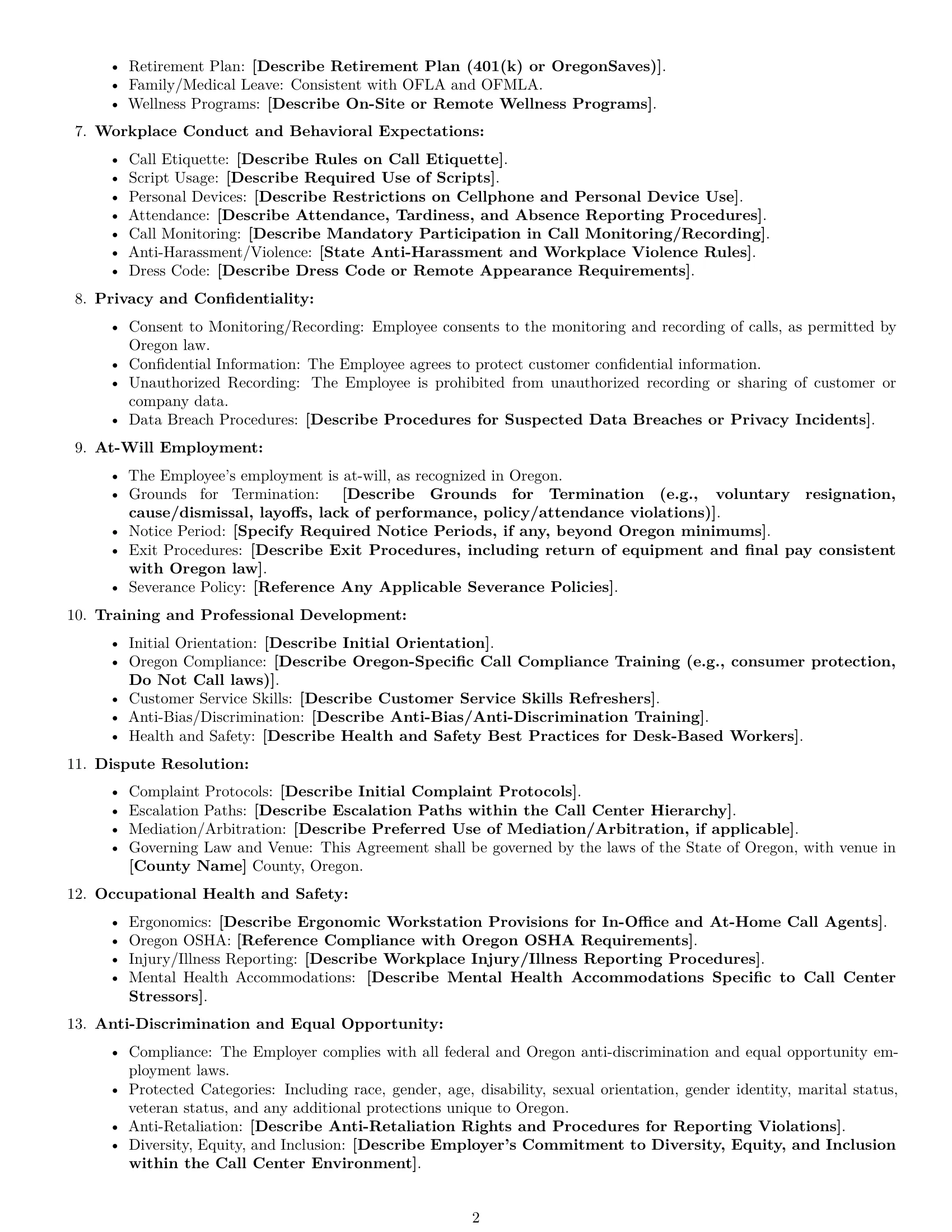 Preview page 2 of Free Oregon call center representative employment contract template