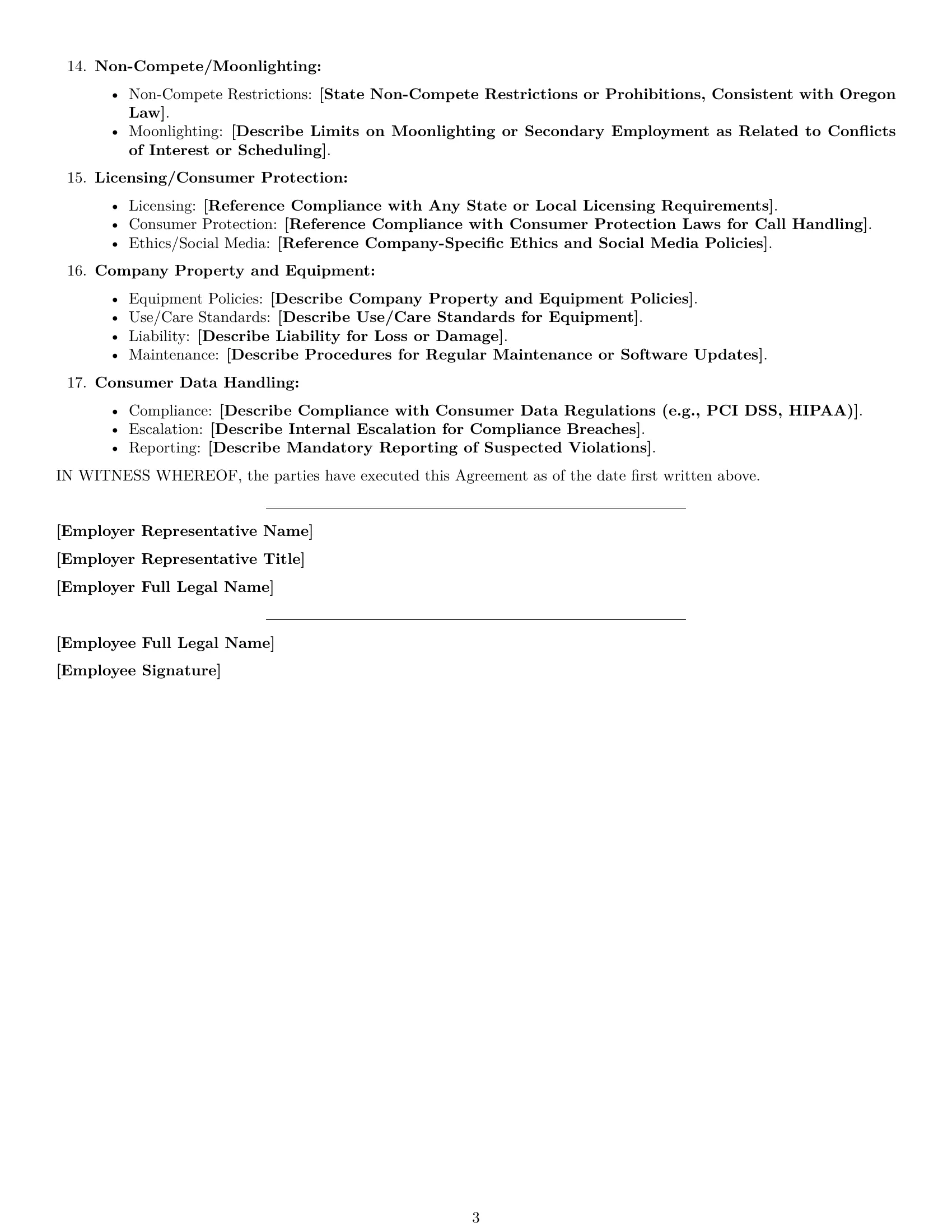 Preview page 3 of Free Oregon call center representative employment contract template