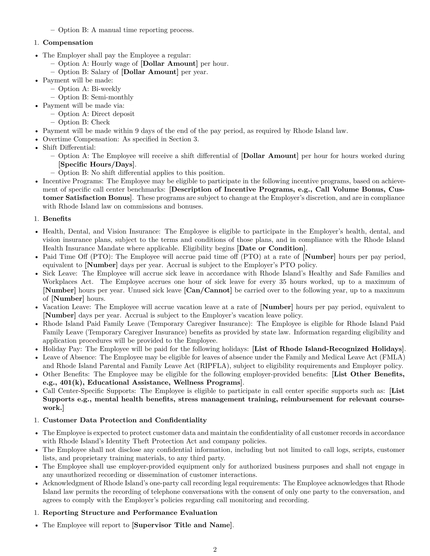 Preview page 2 of Free Rhode Island call center representative employment contract template