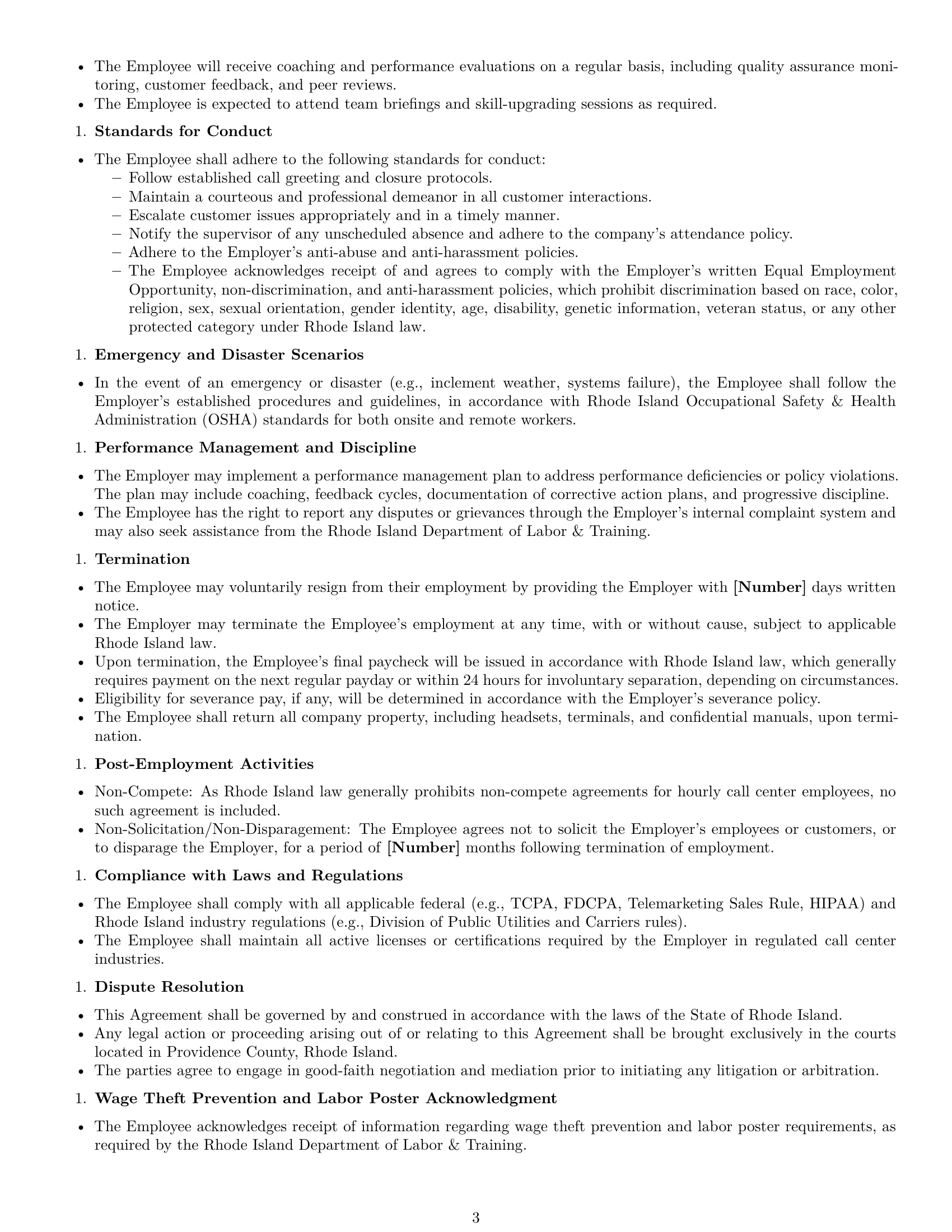 Preview page 3 of Free Rhode Island call center representative employment contract template