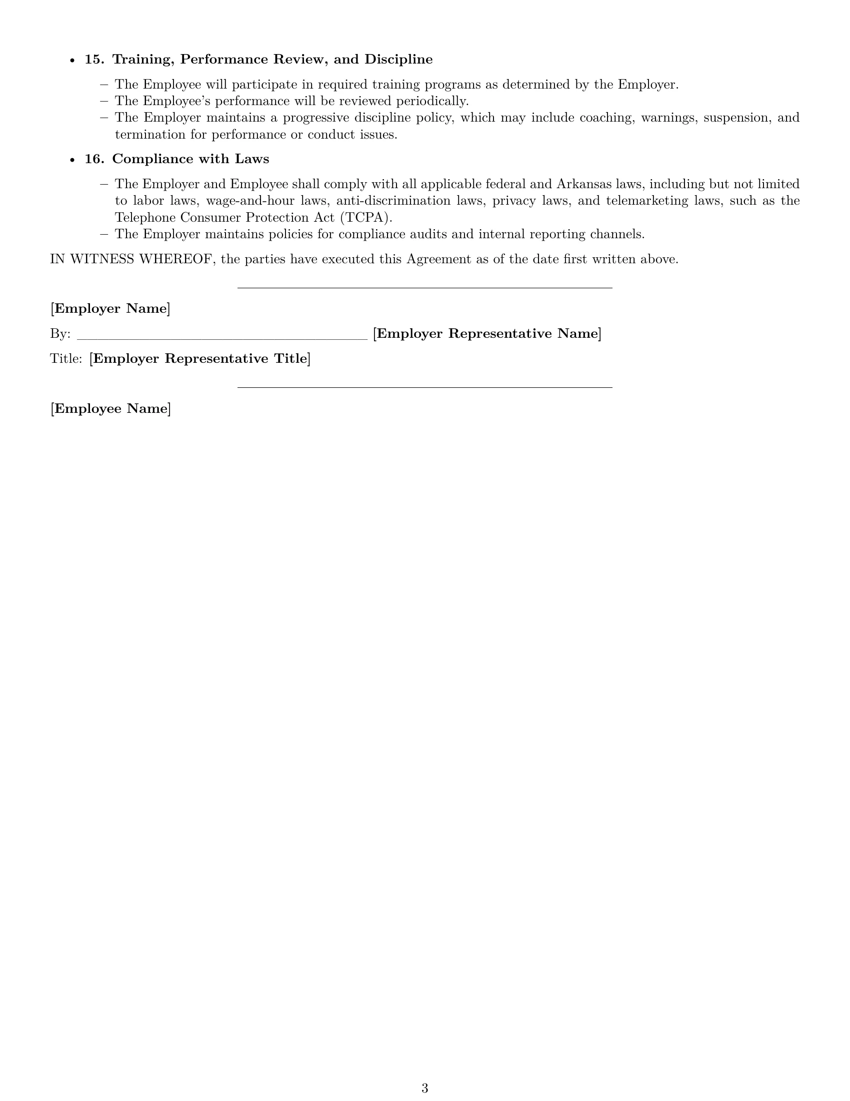 Preview page 3 of Free Arkansas call center representative employment contract template