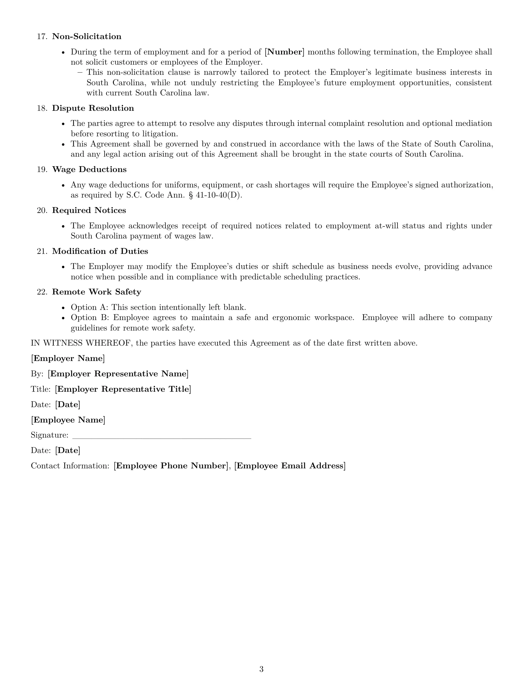 Preview page 3 of Free South Carolina call center representative employment contract template
