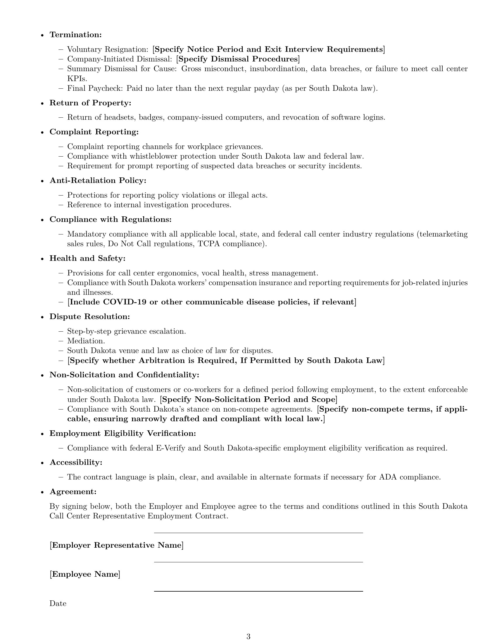 Preview page 3 of Free South Dakota call center representative employment contract template