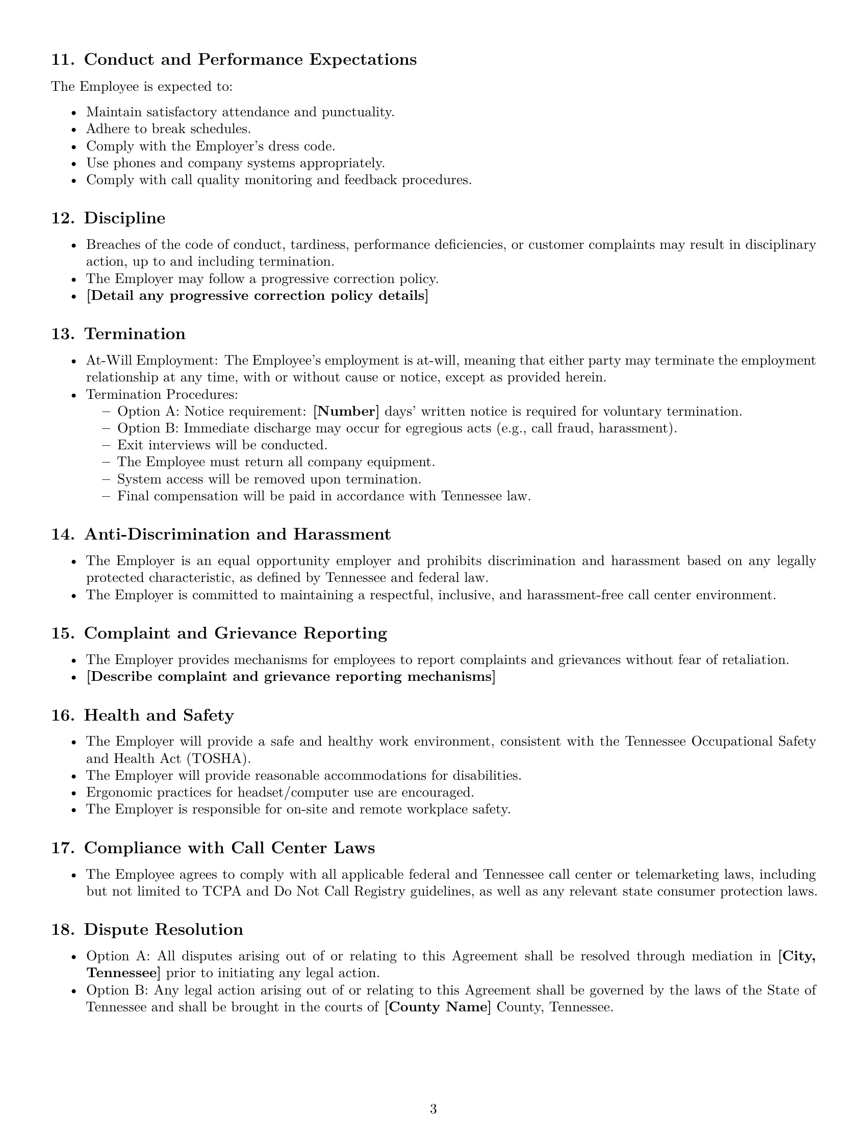 Preview page 3 of Free Tennessee call center representative employment contract template