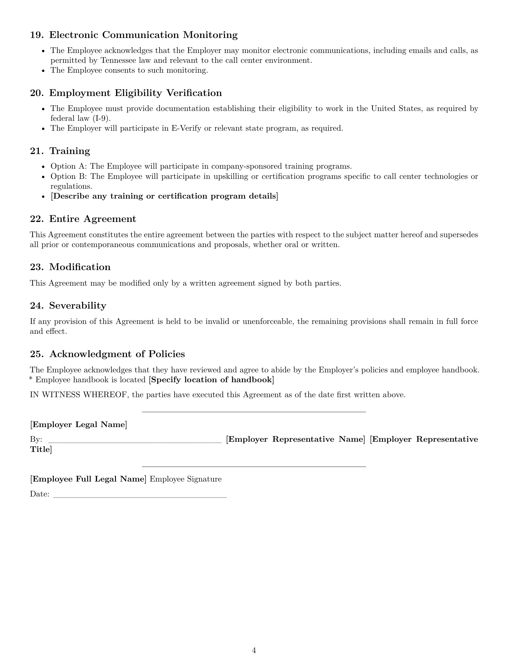 Preview page 4 of Free Tennessee call center representative employment contract template
