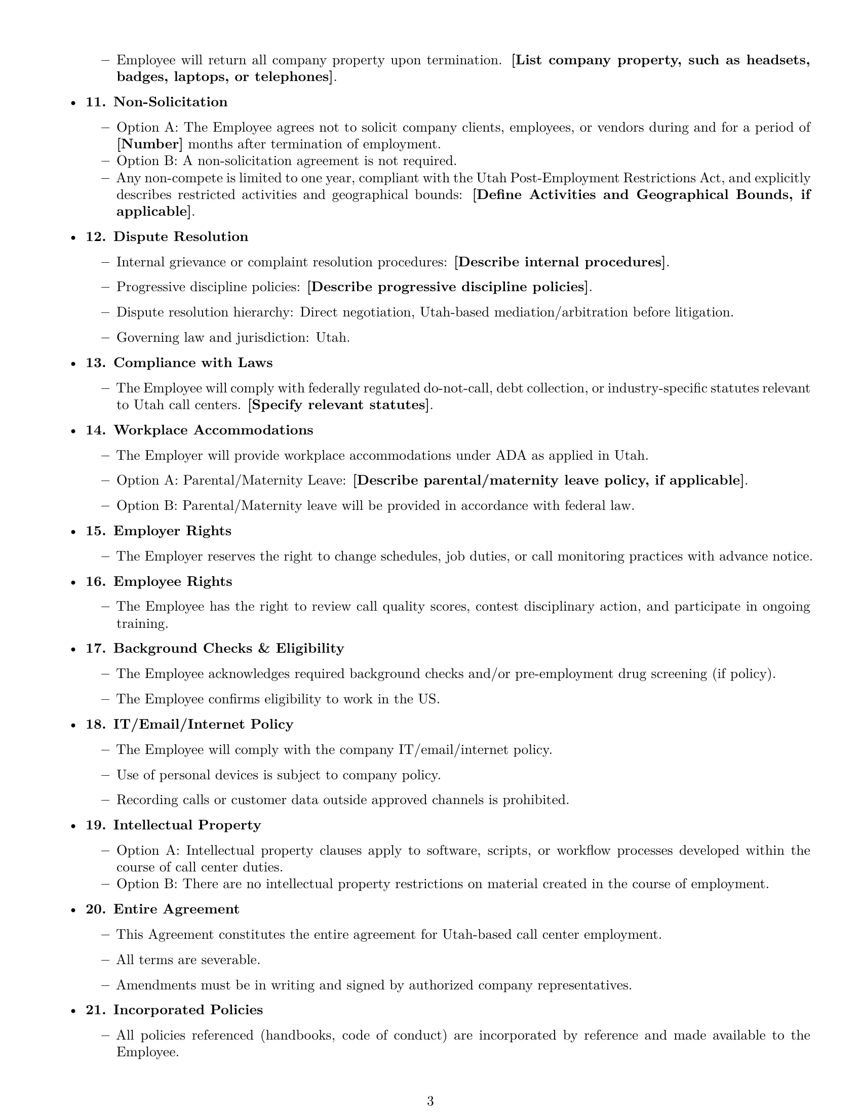 Preview page 3 of Free Utah call center representative employment contract template