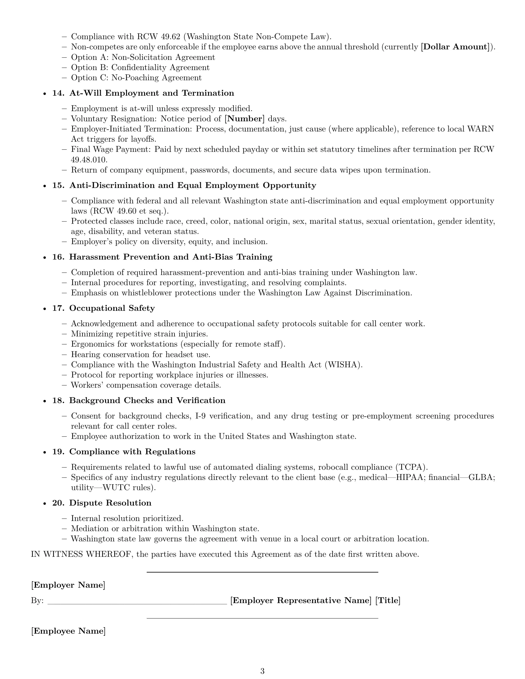 Preview page 3 of Free Washington call center representative employment contract template