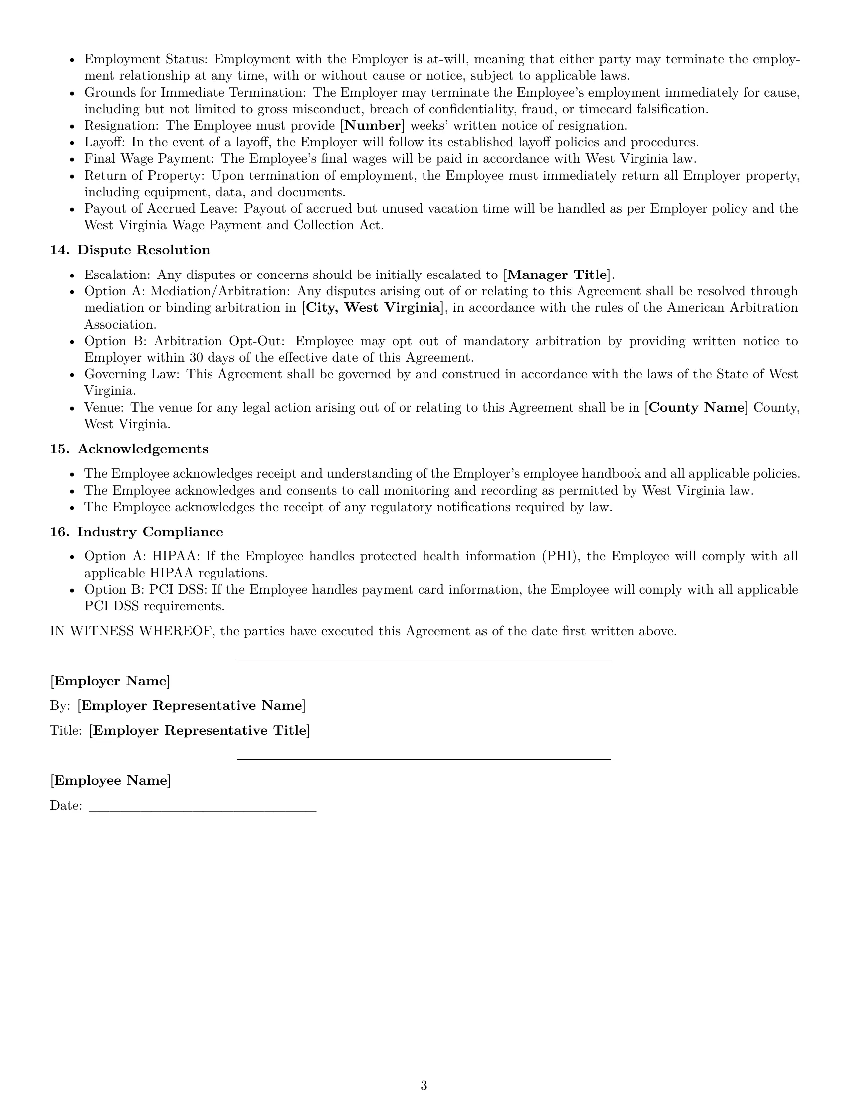 Preview page 3 of Free West Virginia call center representative employment contract template