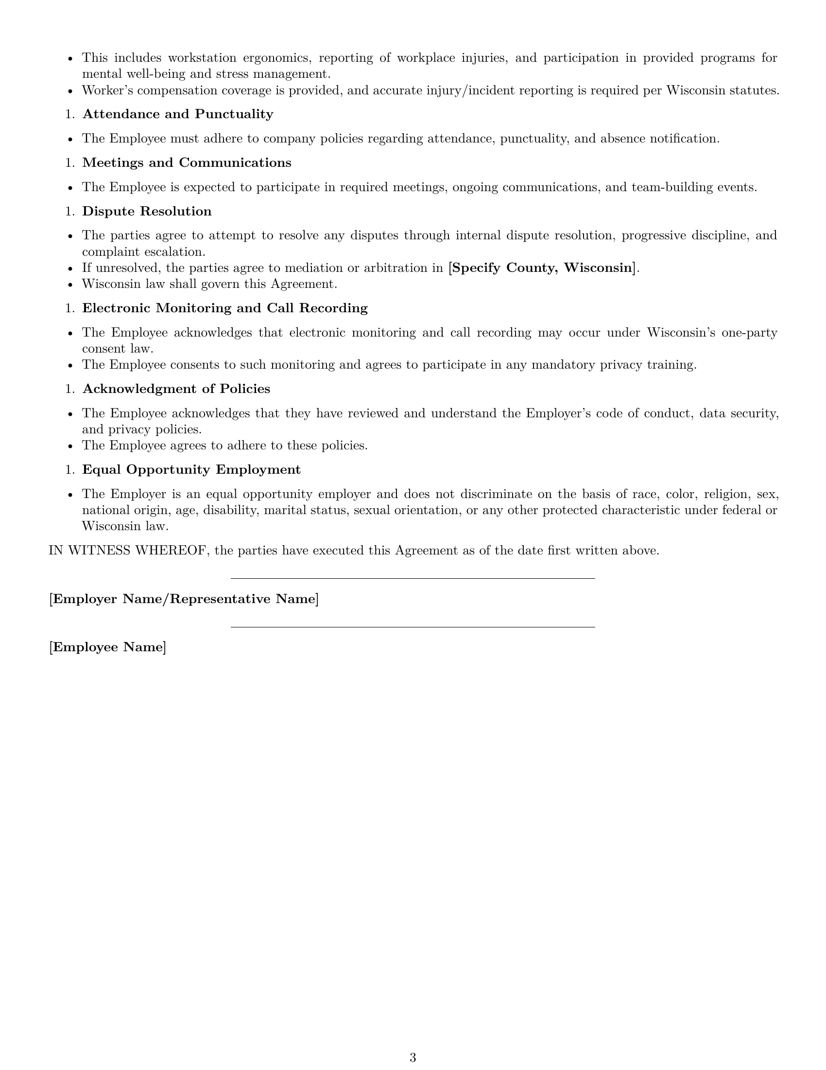 Preview page 3 of Free Wisconsin call center representative employment contract template