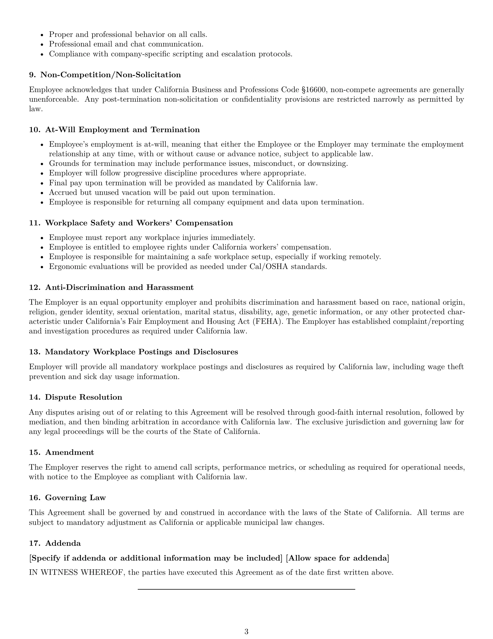 Preview page 3 of Free California call center representative employment contract template