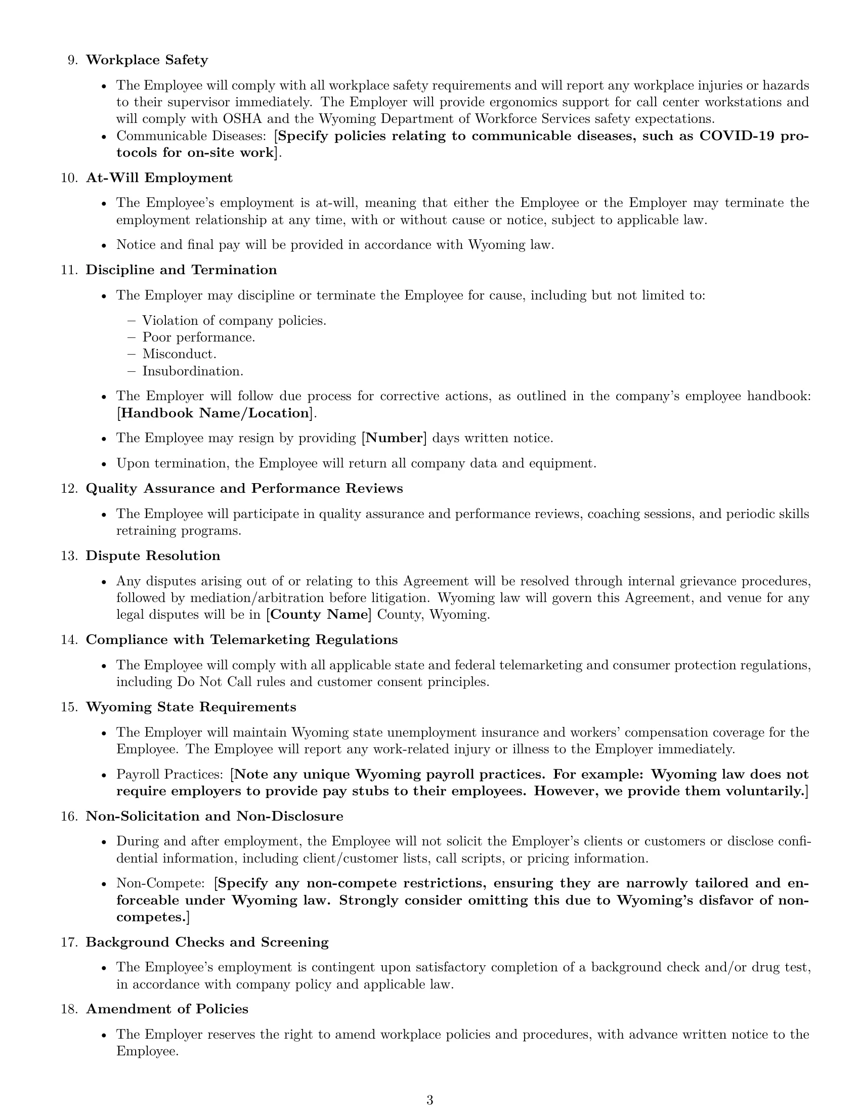 Preview page 3 of Free Wyoming call center representative employment contract template