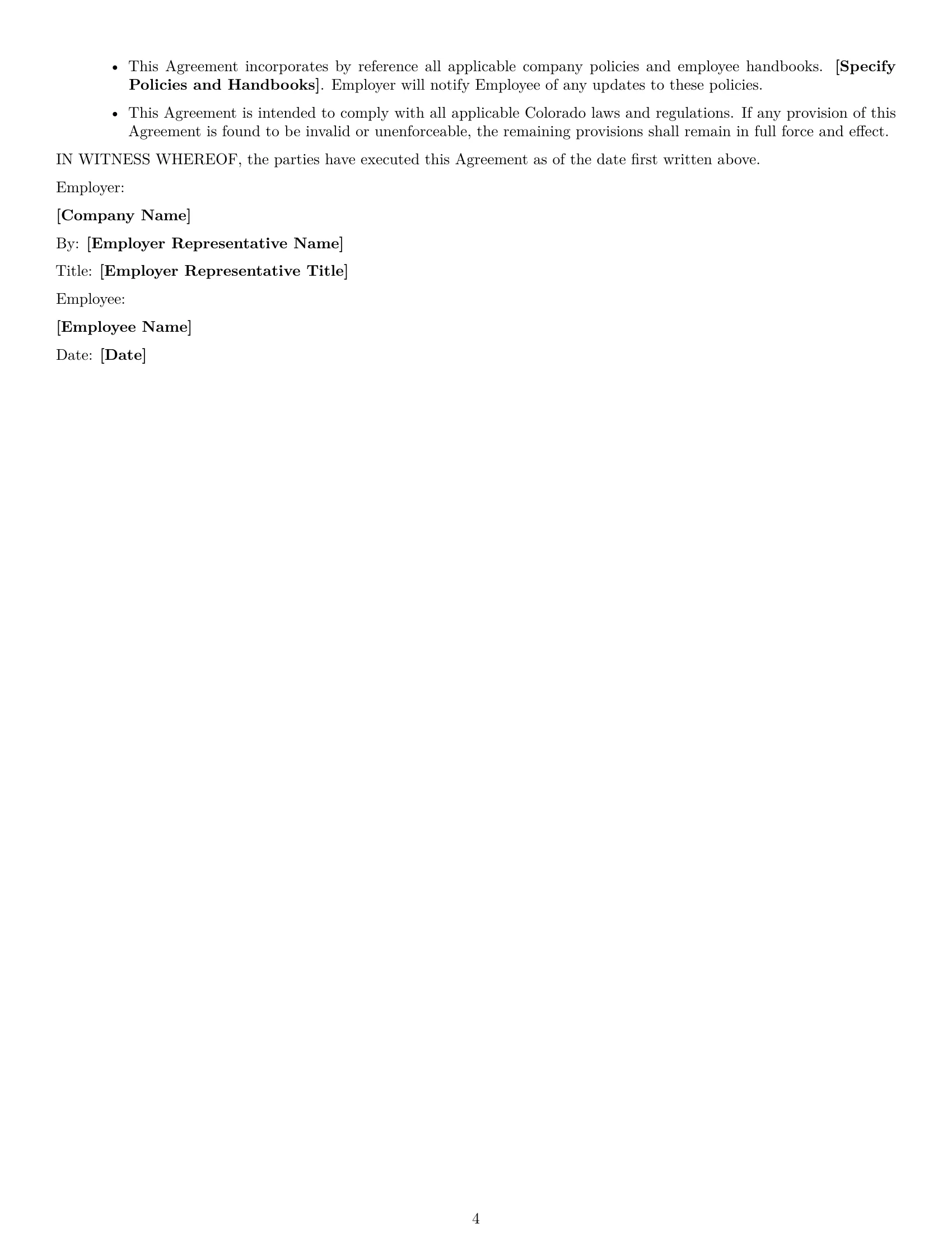 Preview page 4 of Free Colorado call center representative employment contract template