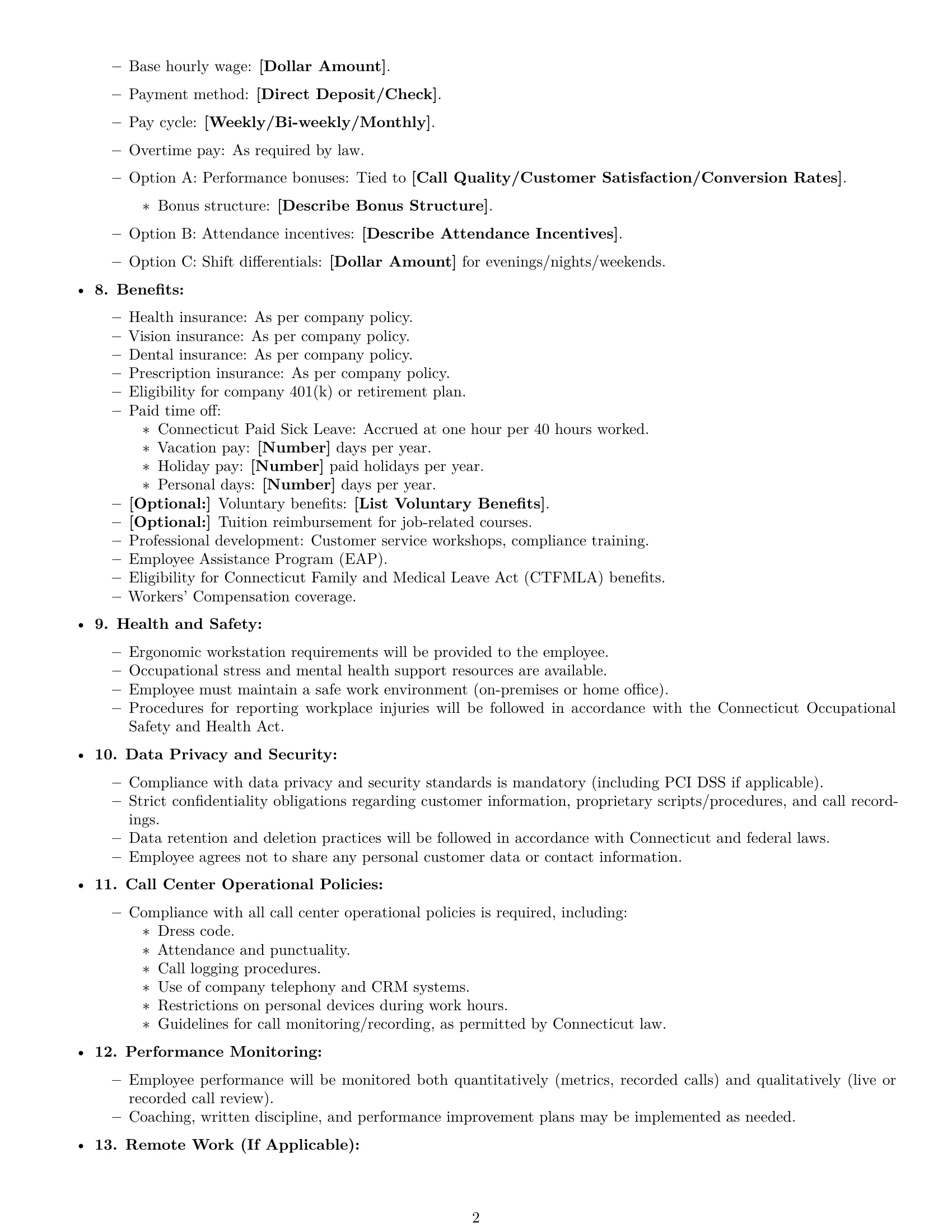 Preview page 2 of Free Connecticut call center representative employment contract template