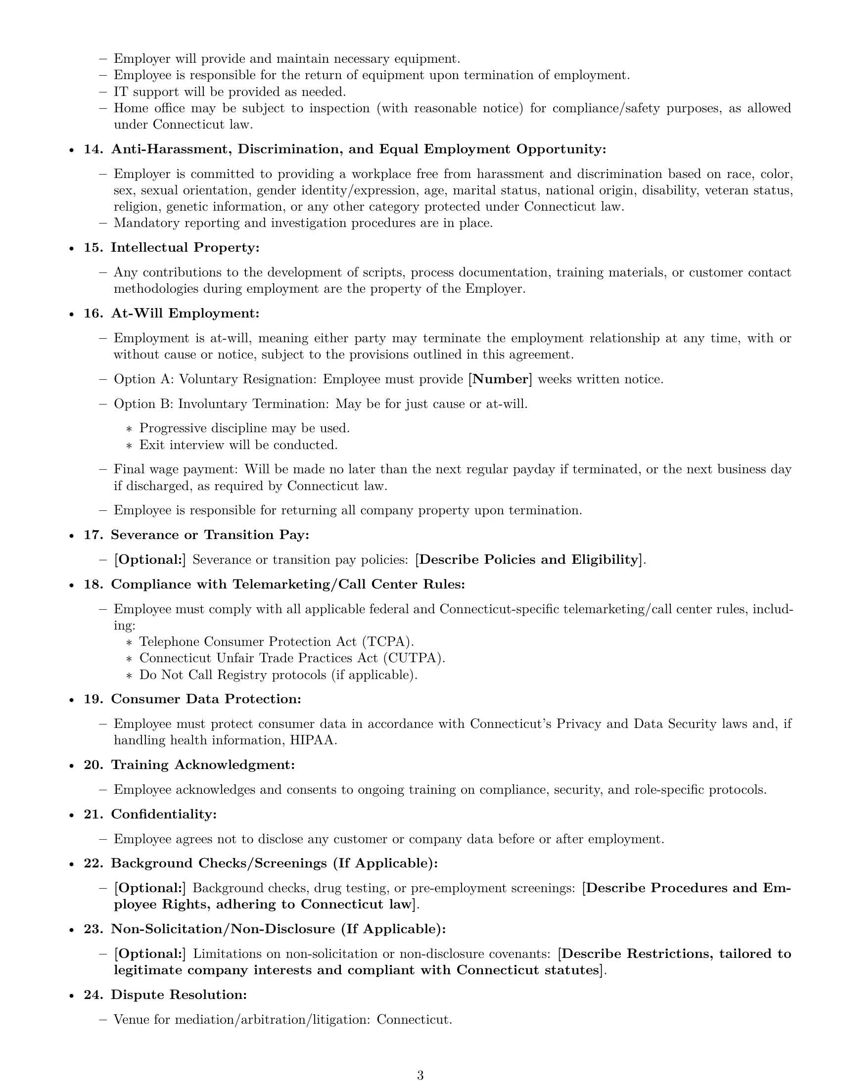 Preview page 3 of Free Connecticut call center representative employment contract template