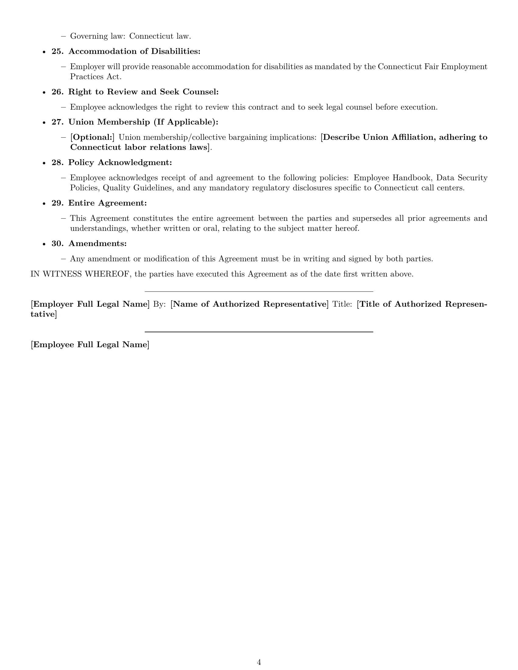 Preview page 4 of Free Connecticut call center representative employment contract template