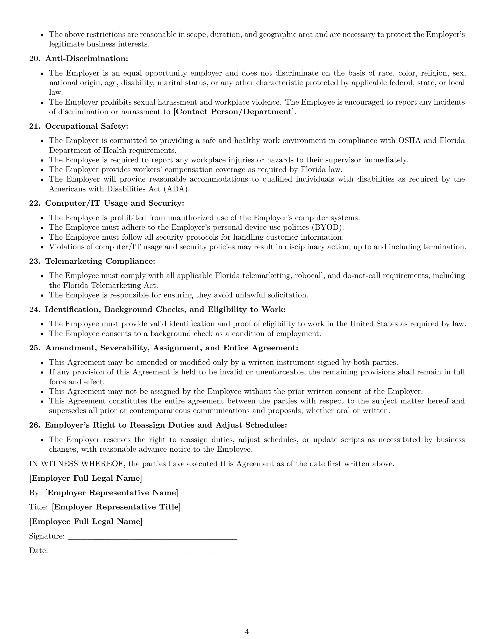 Preview page 4 of Free Florida call center representative employment contract template