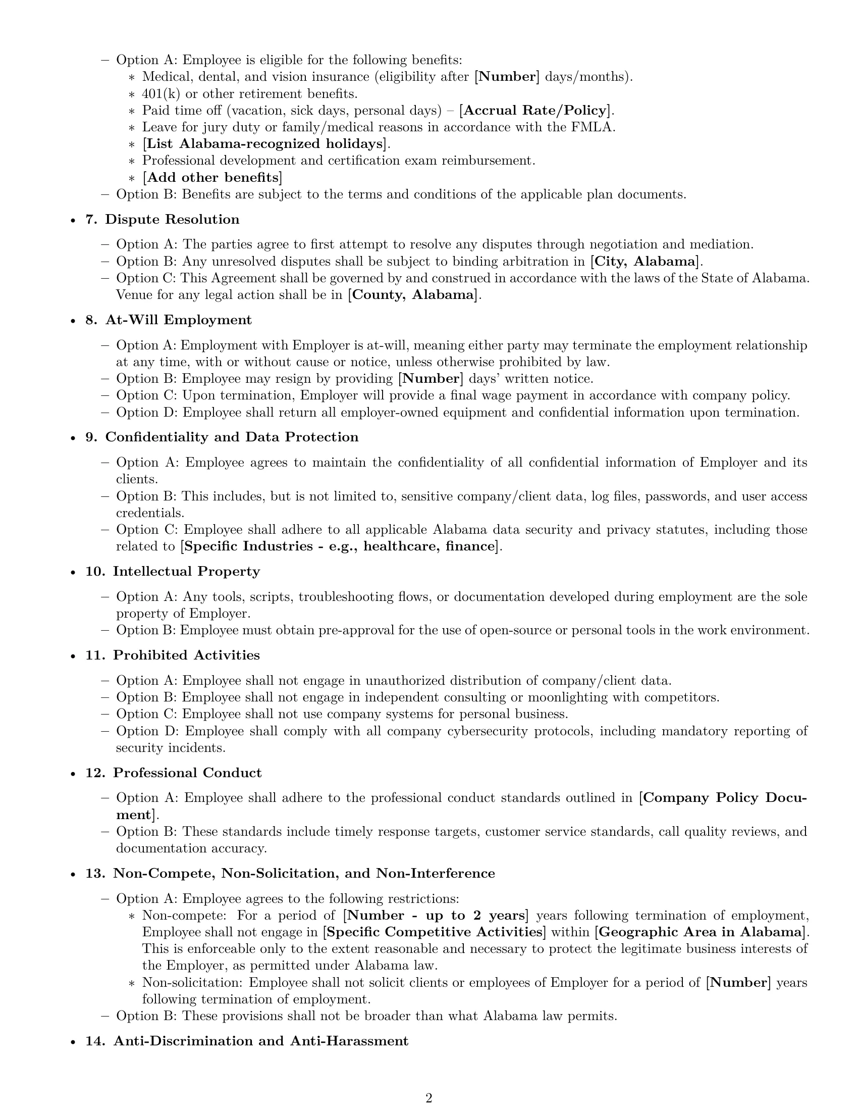 Preview page 2 of Free Alabama technical support engineer employment contract template