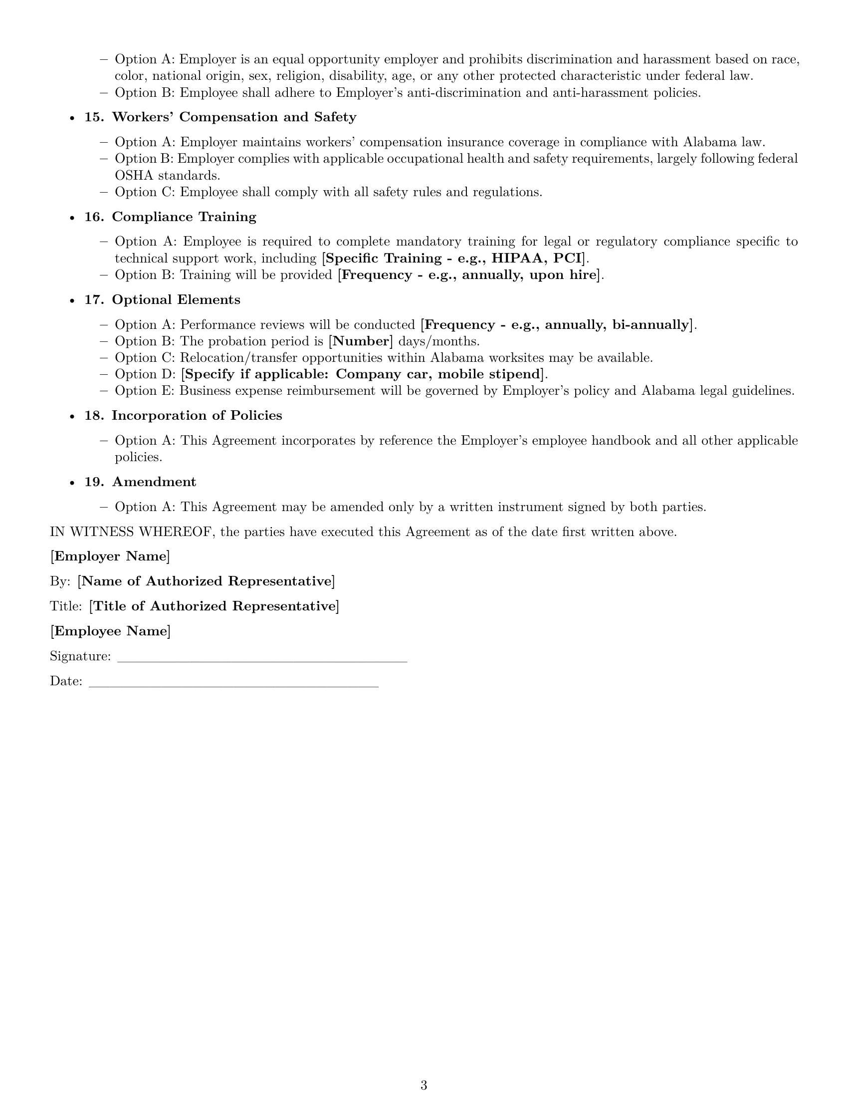 Preview page 3 of Free Alabama technical support engineer employment contract template