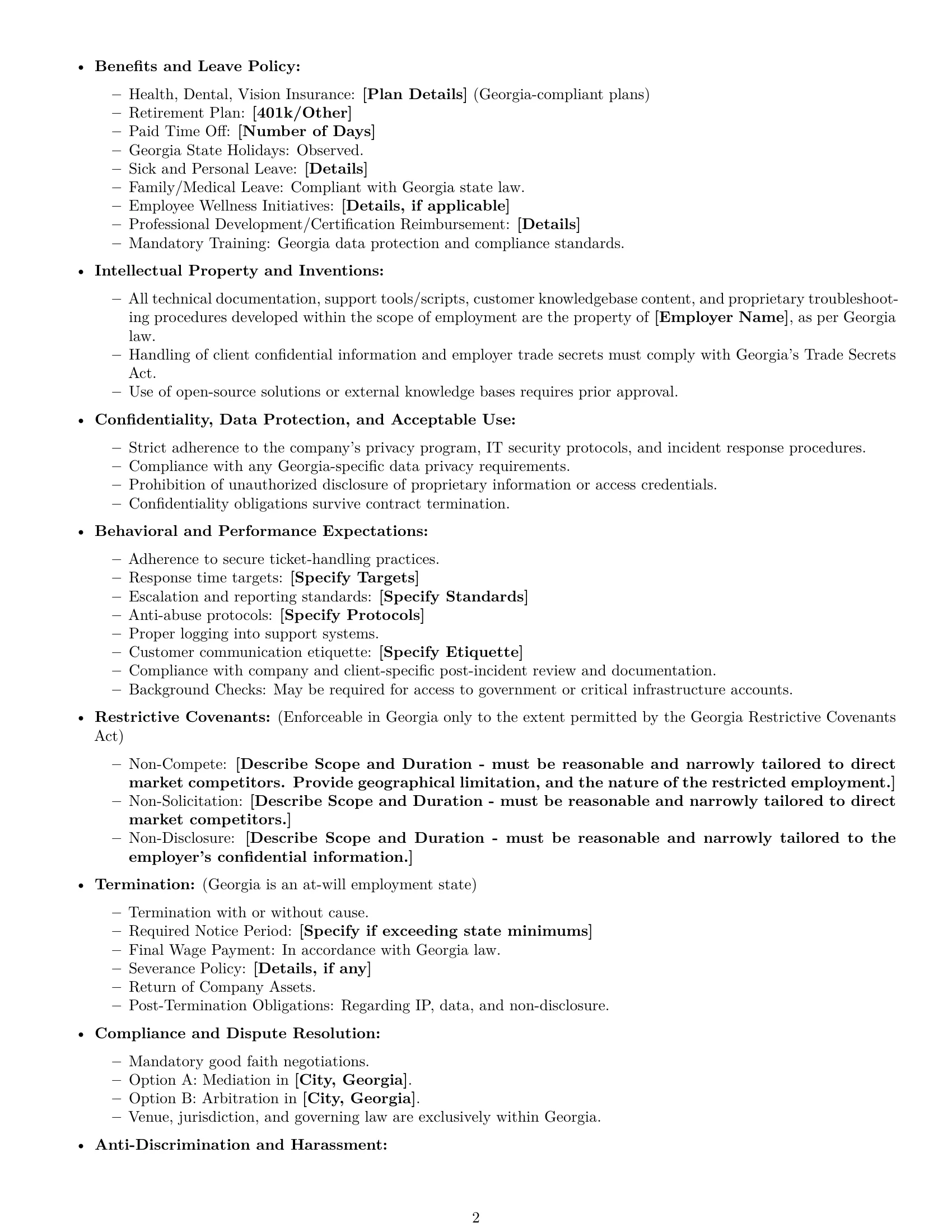 Preview page 2 of Free Georgia technical support engineer employment contract template