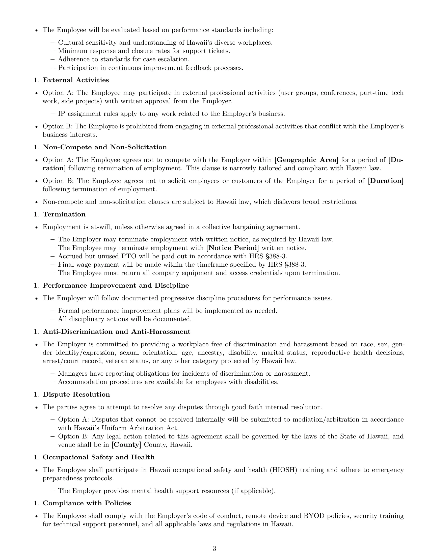 Preview page 3 of Free Hawaii technical support engineer employment contract template
