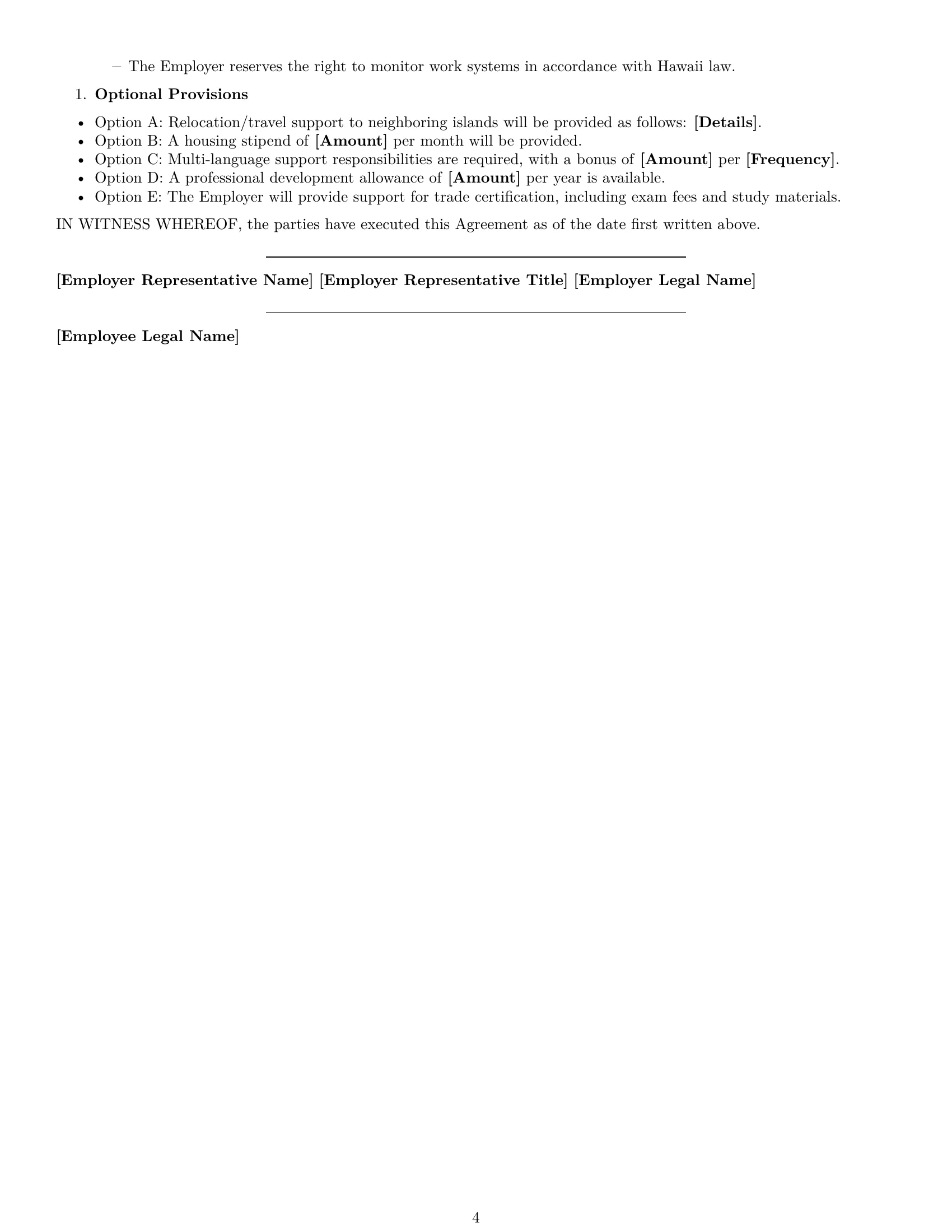 Preview page 4 of Free Hawaii technical support engineer employment contract template