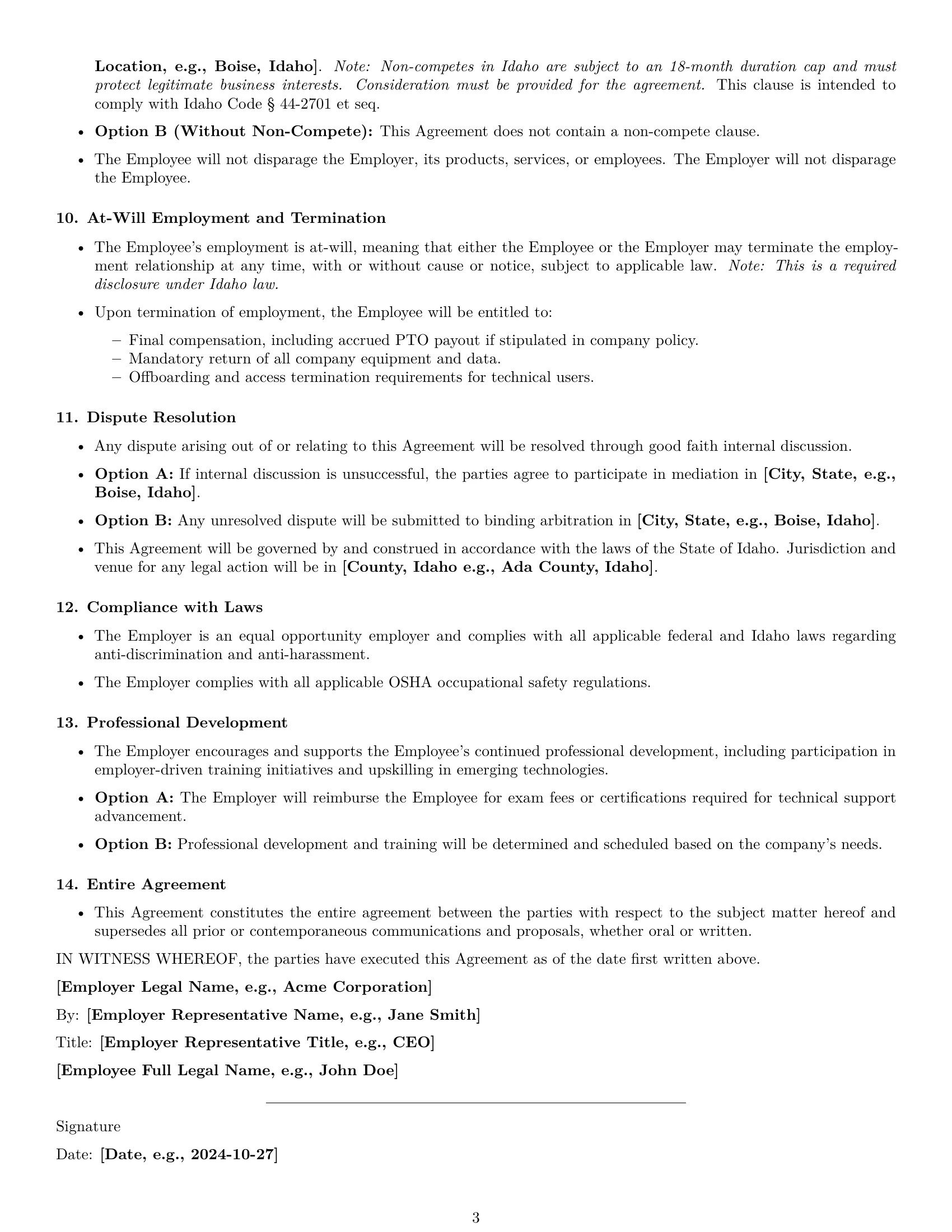 Preview page 3 of Free Idaho technical support engineer employment contract template