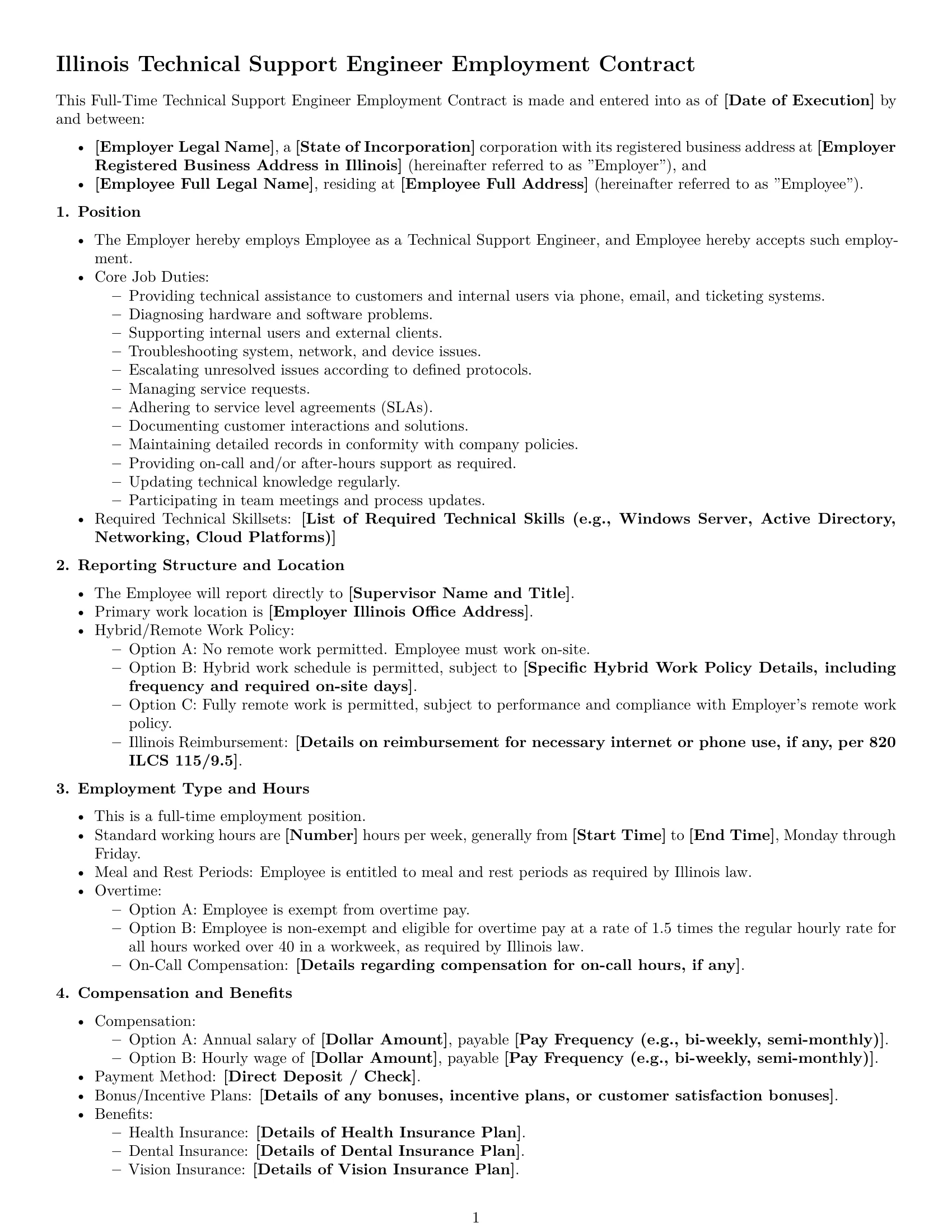 Preview page 1 of Free Illinois technical support engineer employment contract template