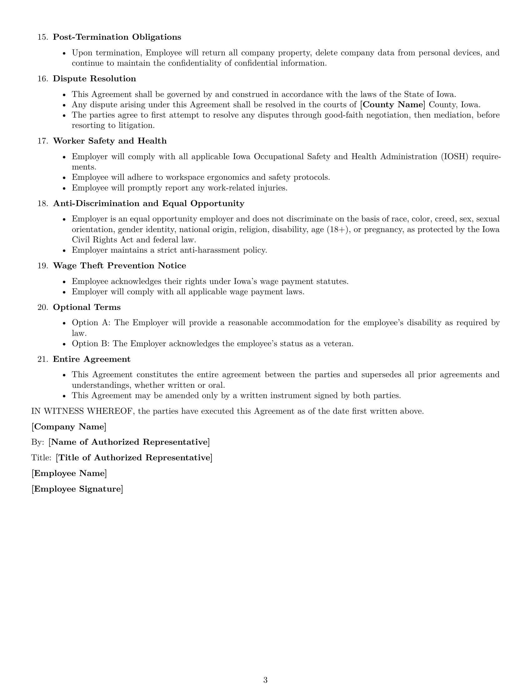 Preview page 3 of Free Iowa technical support engineer employment contract template