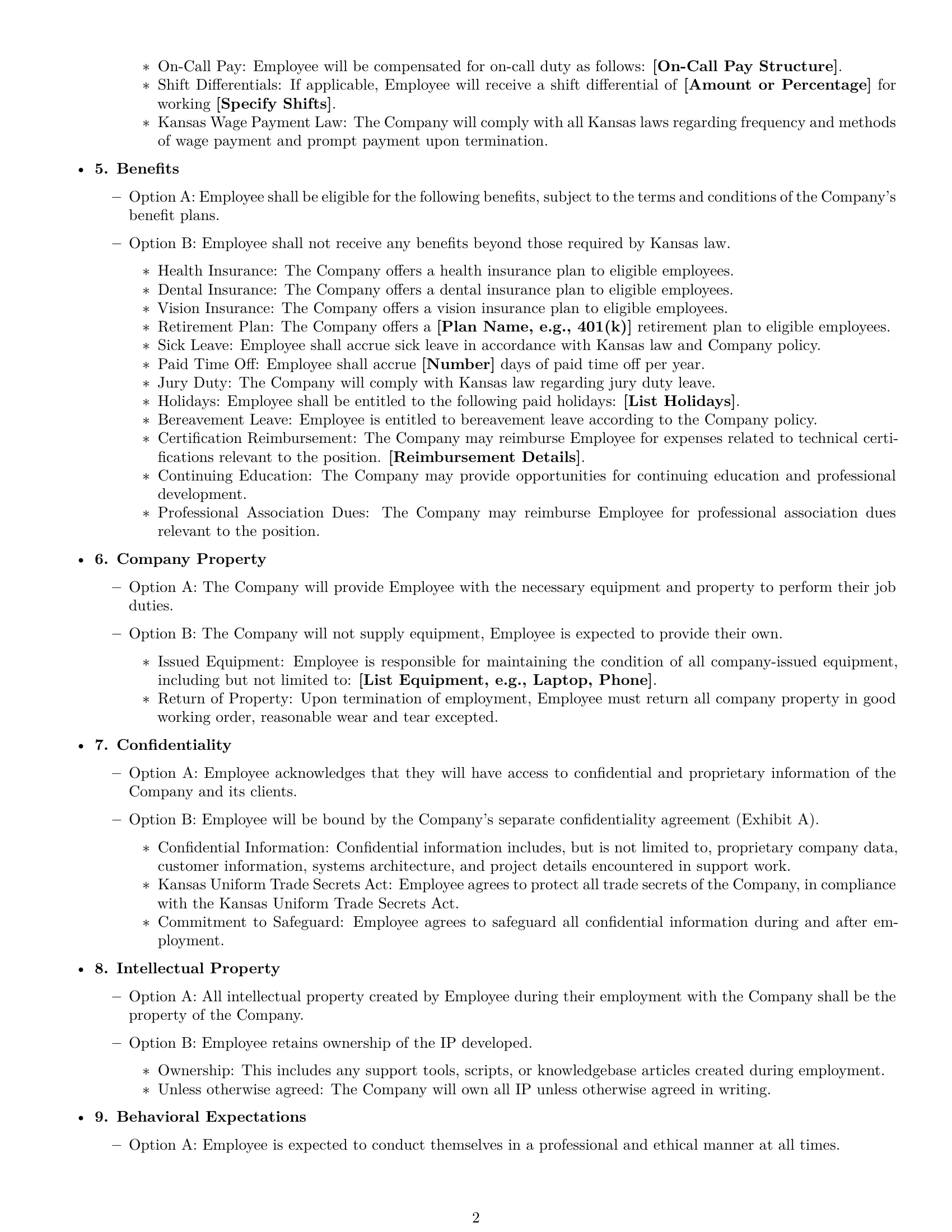 Preview page 2 of Free Kansas technical support engineer employment contract template