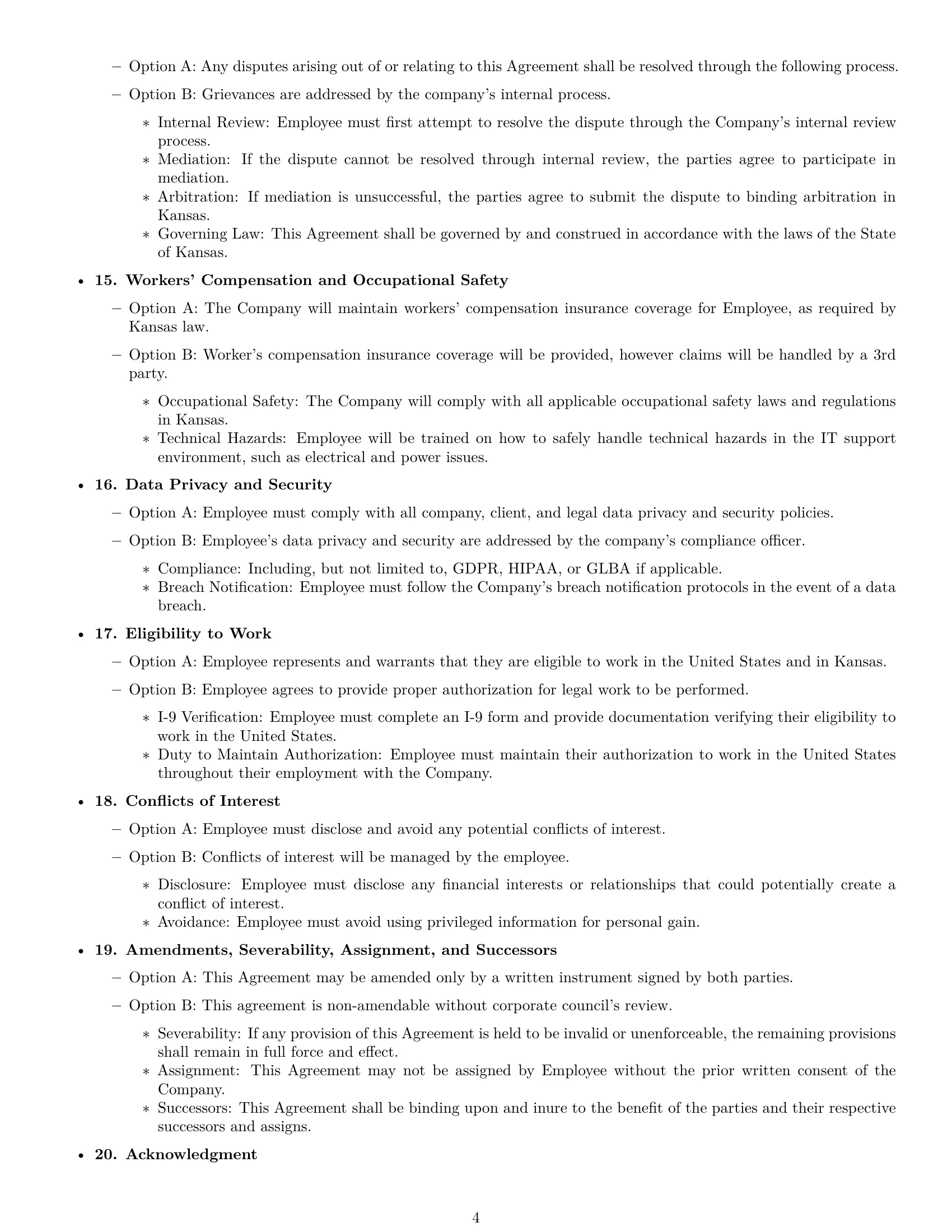 Preview page 4 of Free Kansas technical support engineer employment contract template