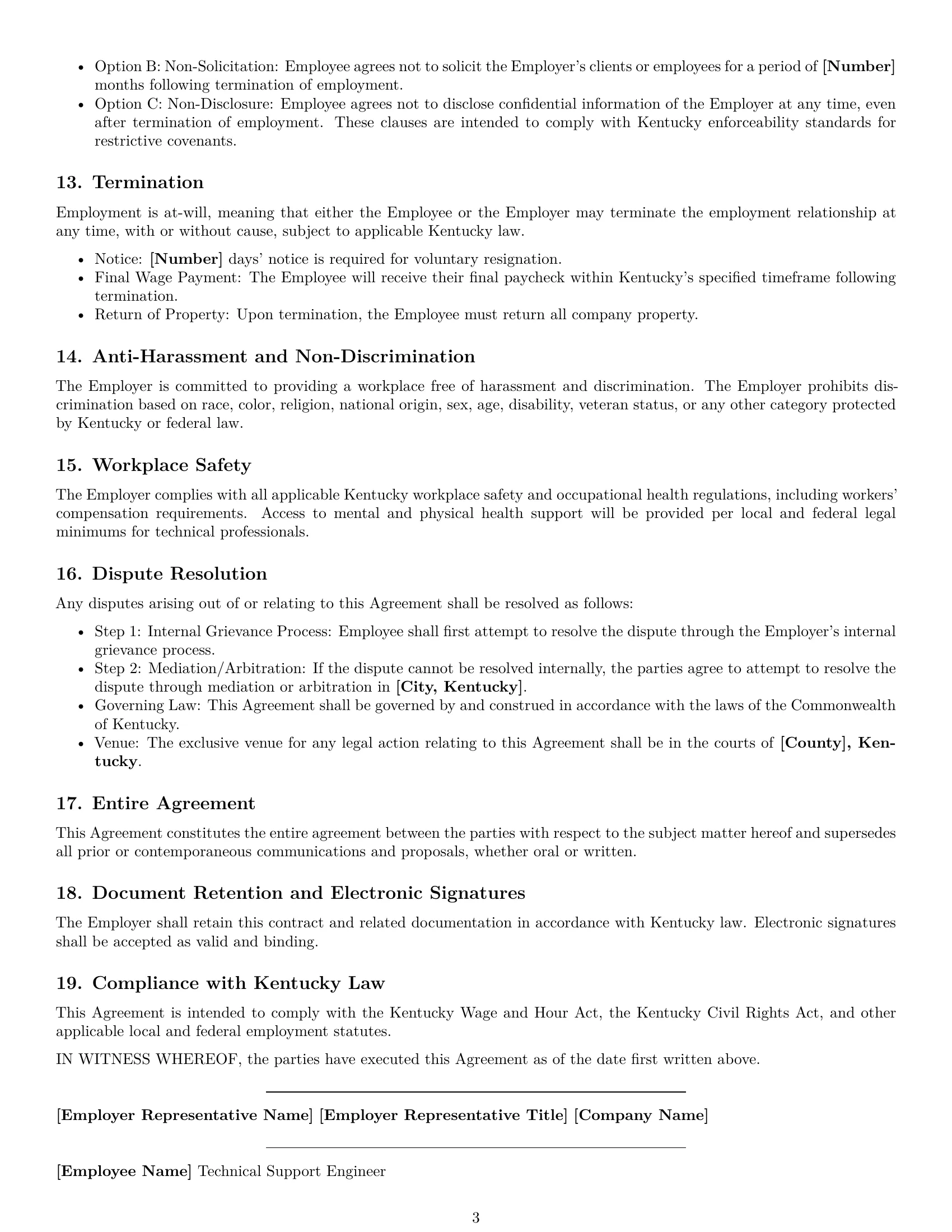 Preview page 3 of Free Kentucky technical support engineer employment contract template