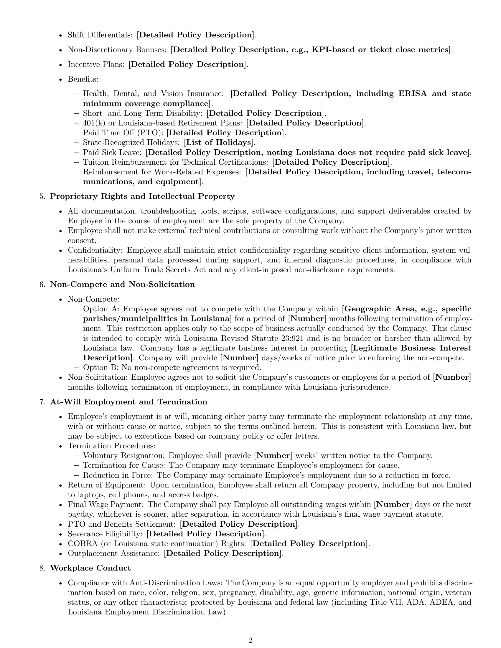 Preview page 2 of Free Louisiana technical support engineer employment contract template