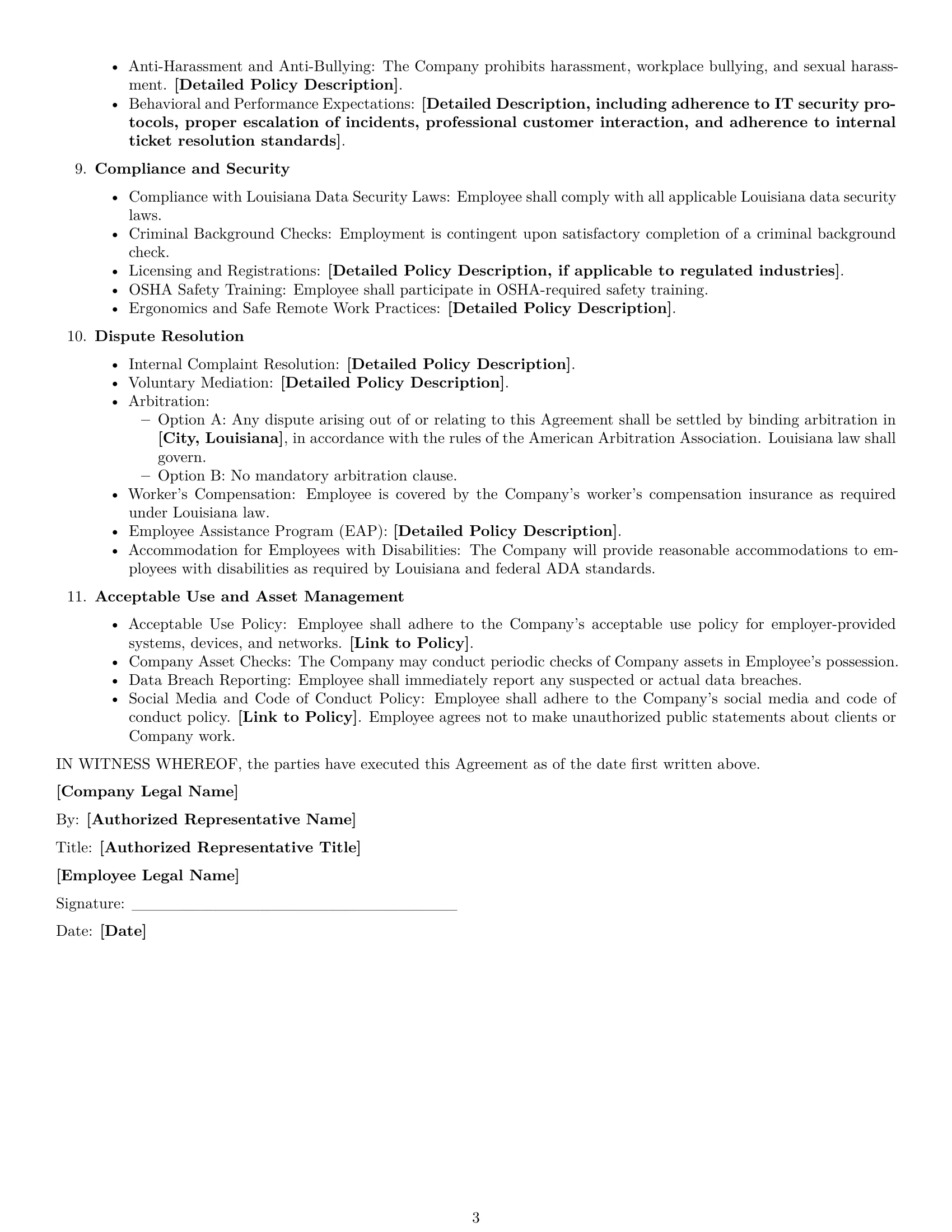 Preview page 3 of Free Louisiana technical support engineer employment contract template