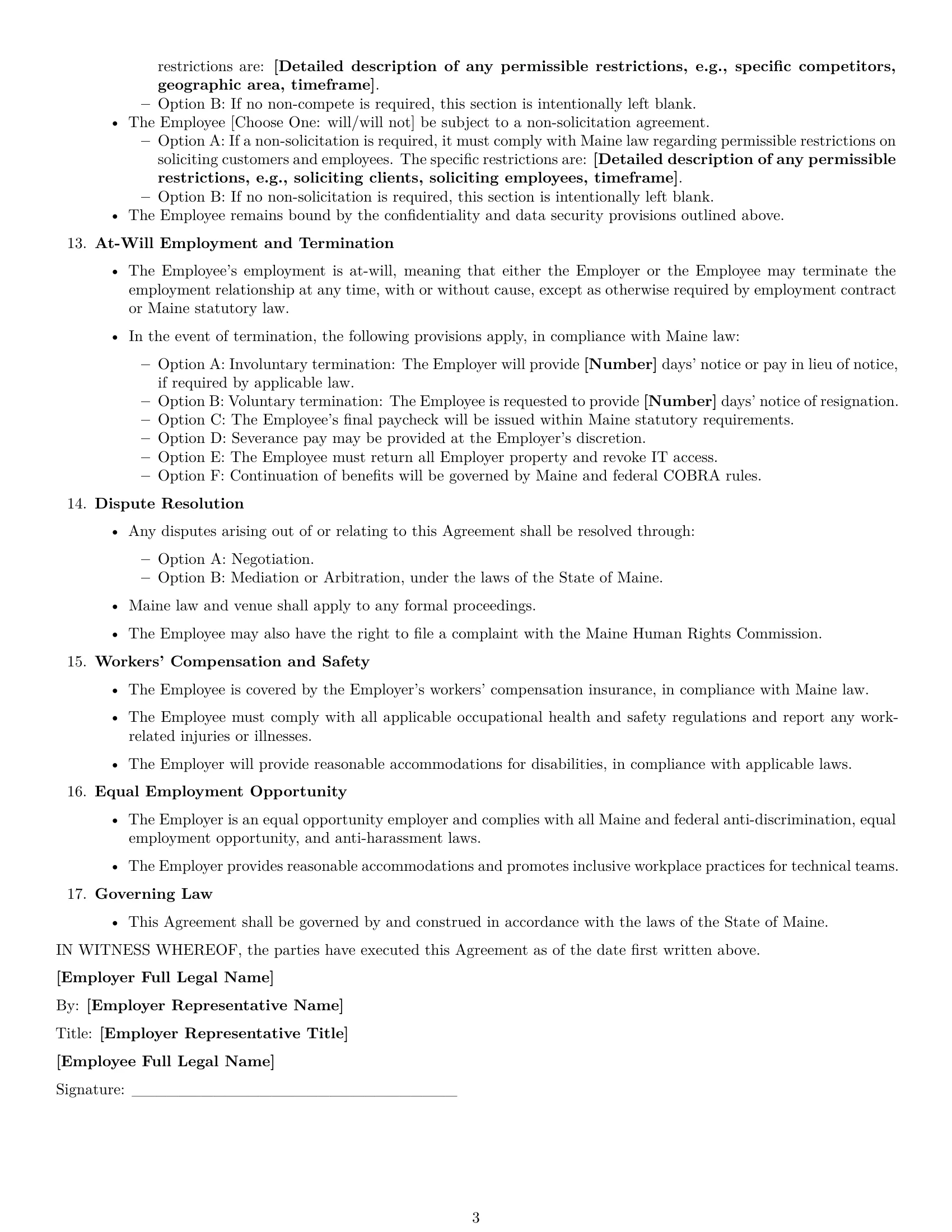 Preview page 3 of Free Maine technical support engineer employment contract template