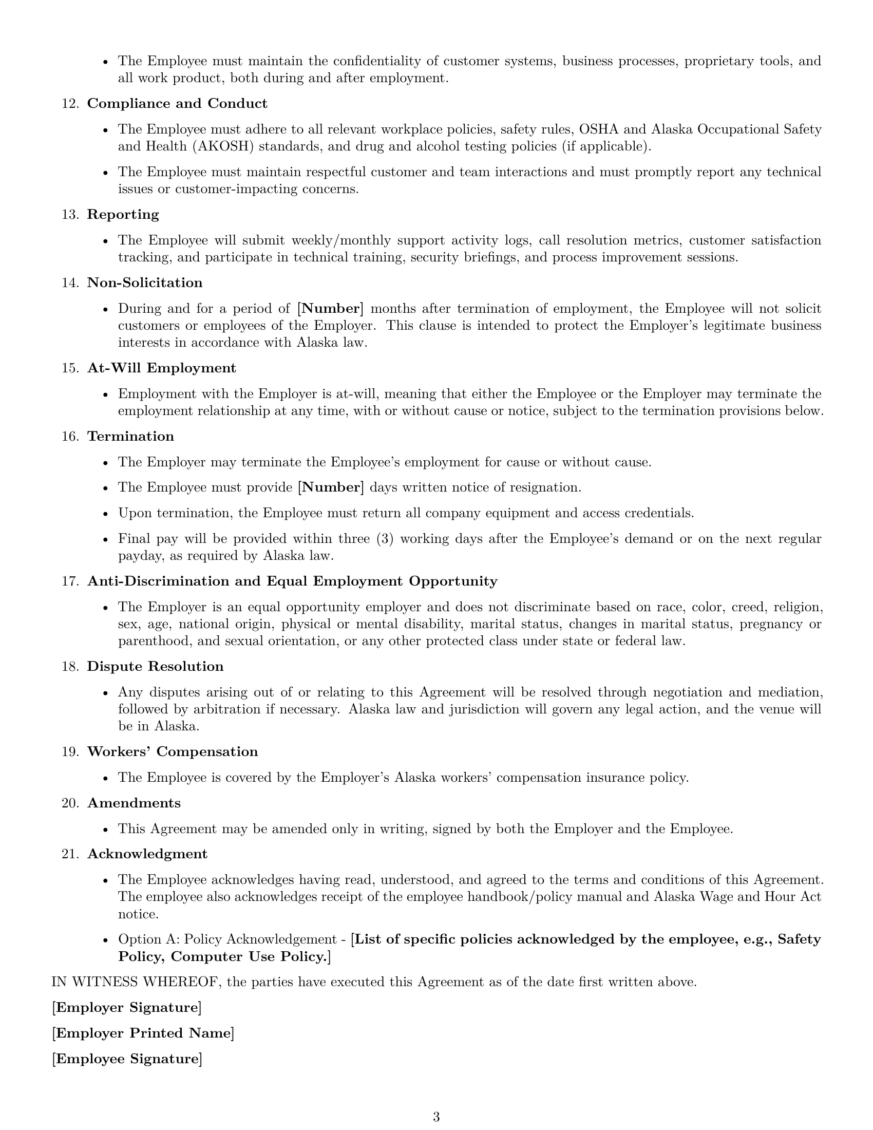 Preview page 3 of Free Alaska technical support engineer employment contract template