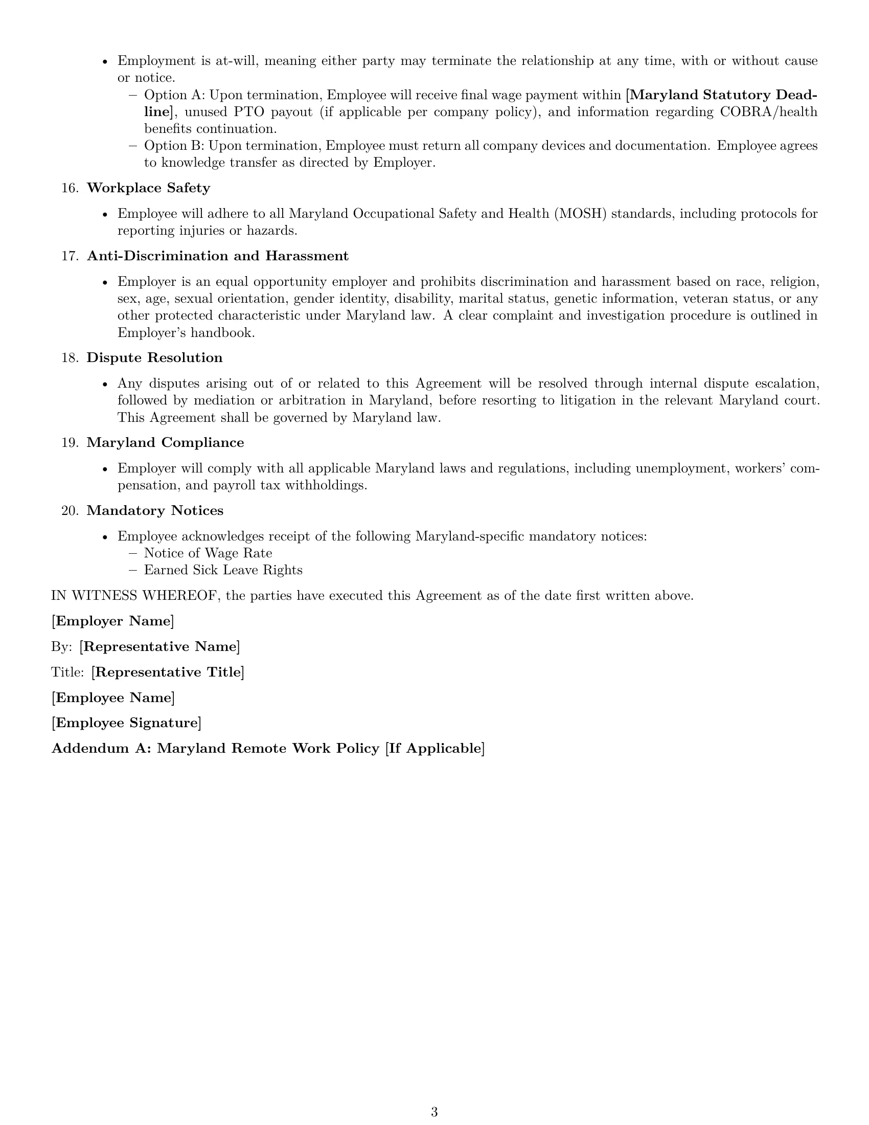 Preview page 3 of Free Maryland technical support engineer employment contract template