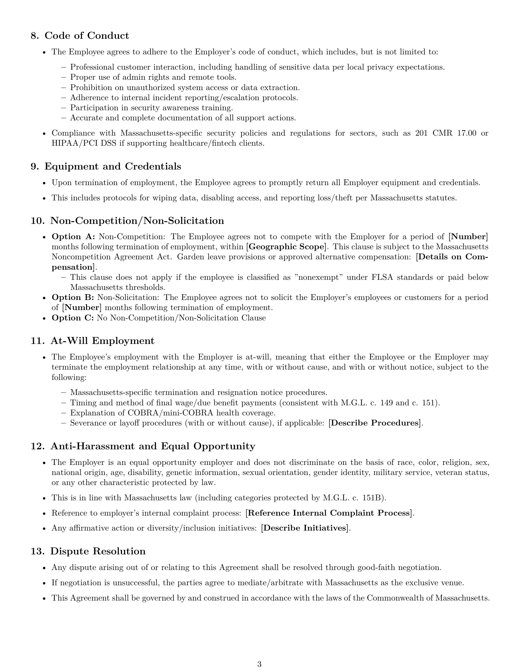 Preview page 3 of Free Massachusetts technical support engineer employment contract template