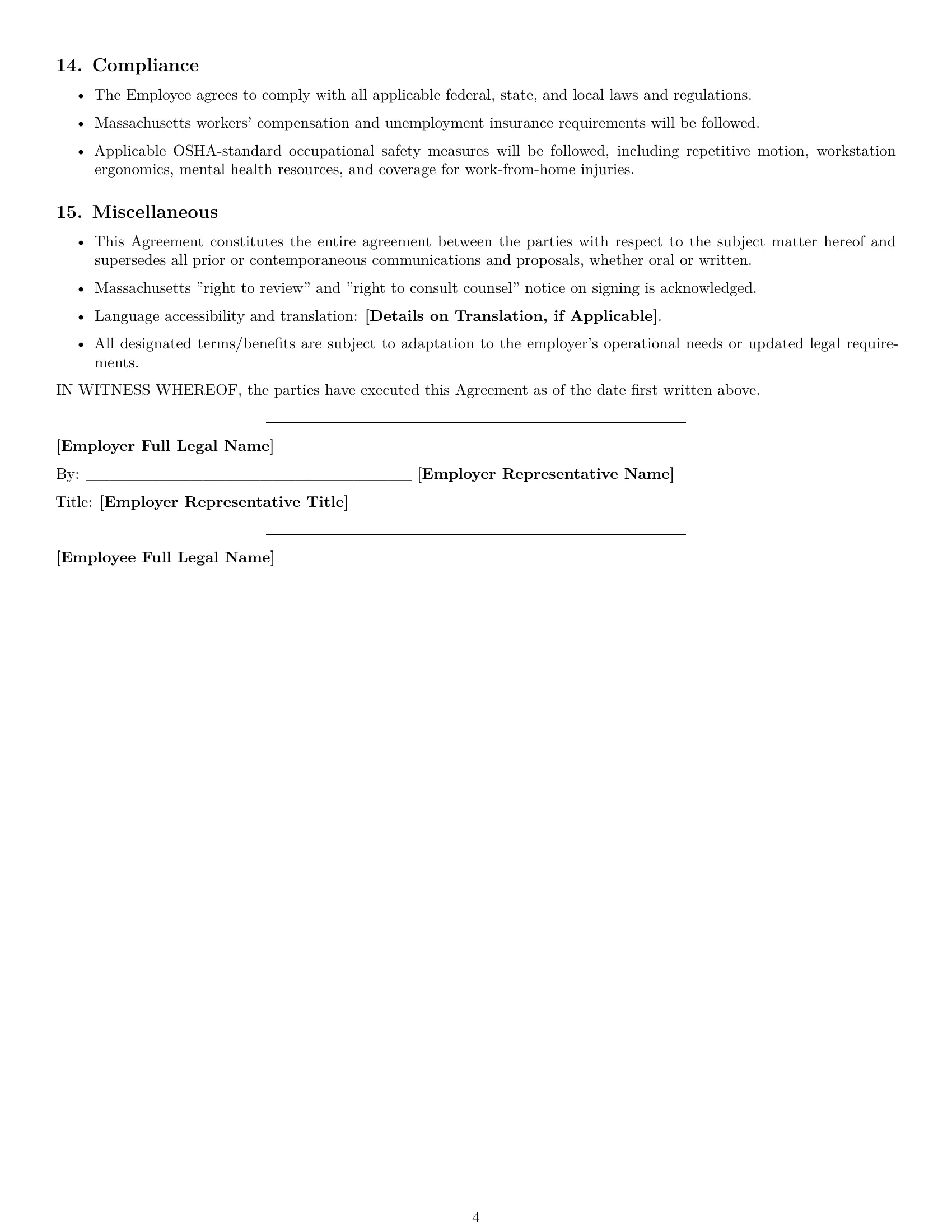 Preview page 4 of Free Massachusetts technical support engineer employment contract template