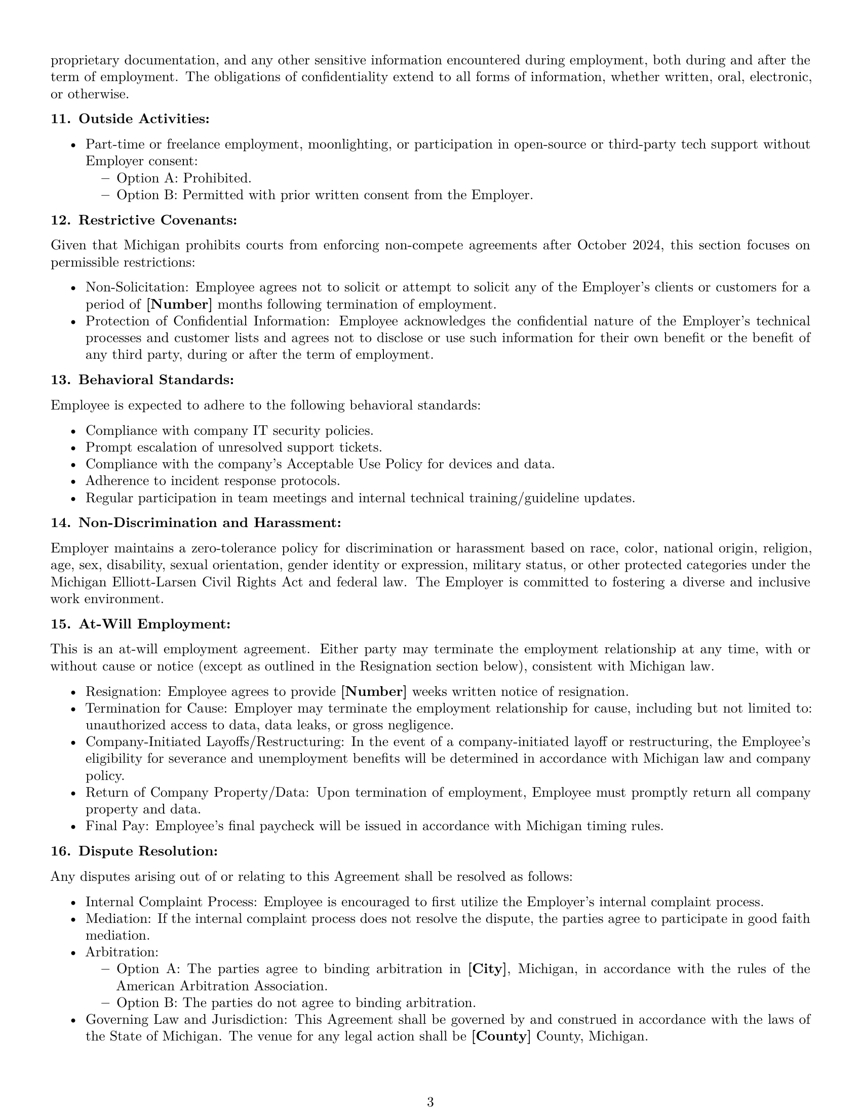 Preview page 3 of Free Michigan technical support engineer employment contract template