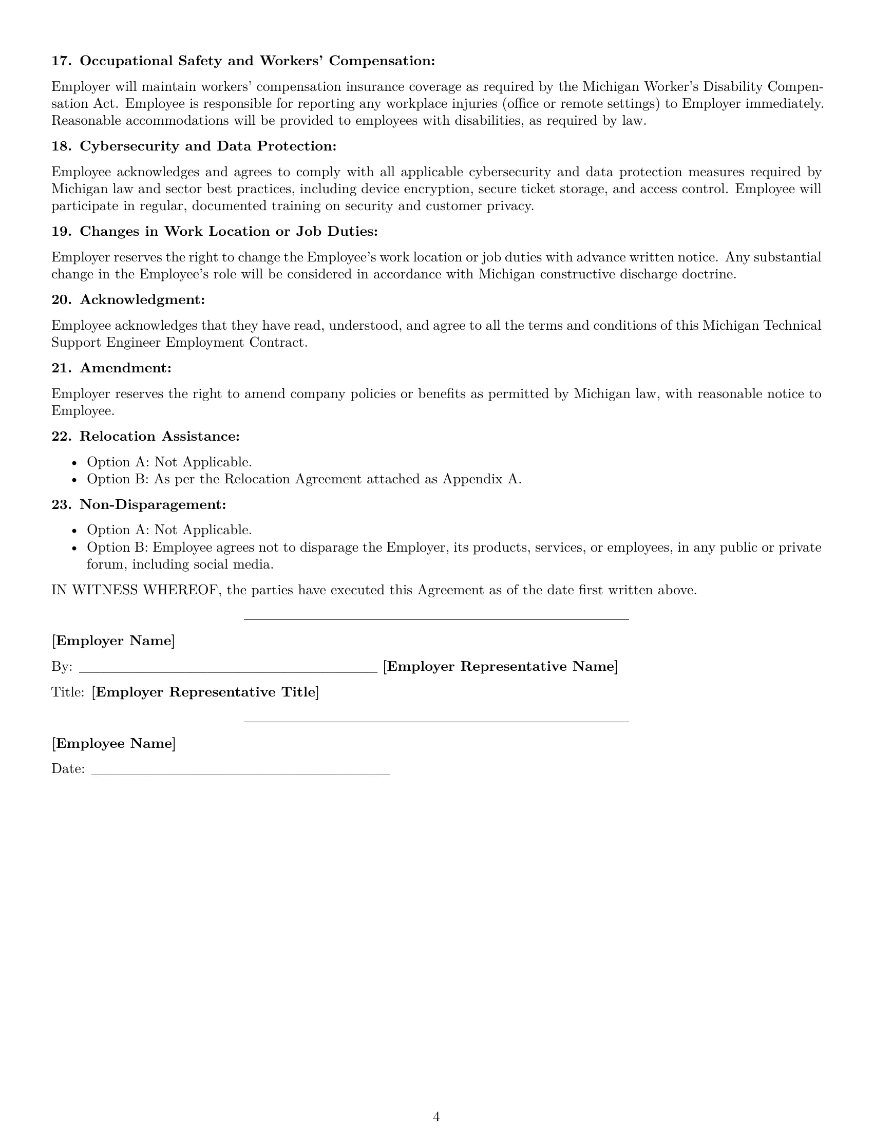 Preview page 4 of Free Michigan technical support engineer employment contract template