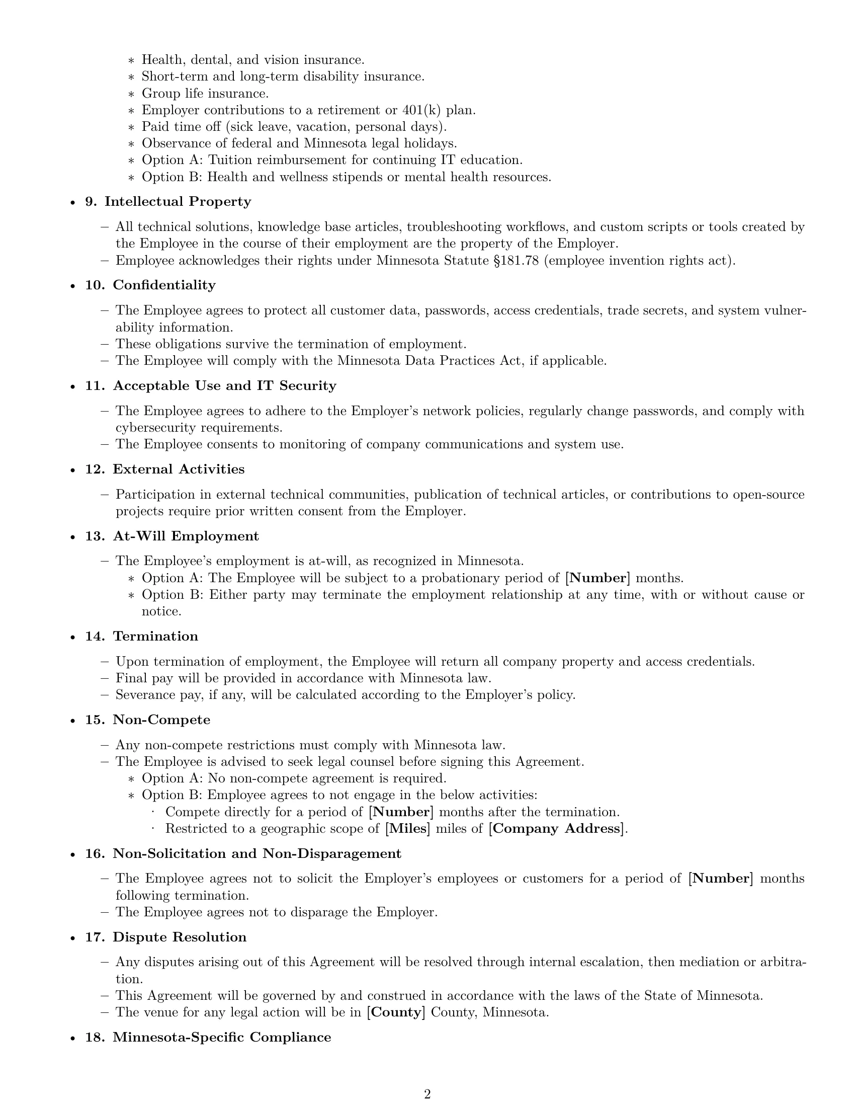 Preview page 2 of Free Minnesota technical support engineer employment contract template