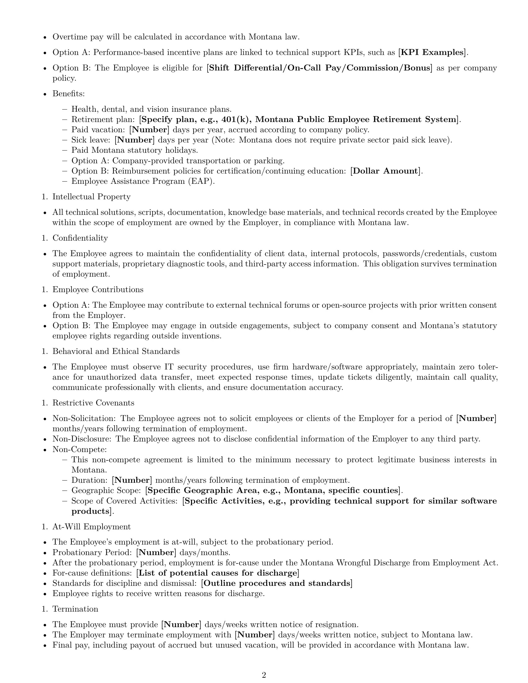 Preview page 2 of Free Montana technical support engineer employment contract template